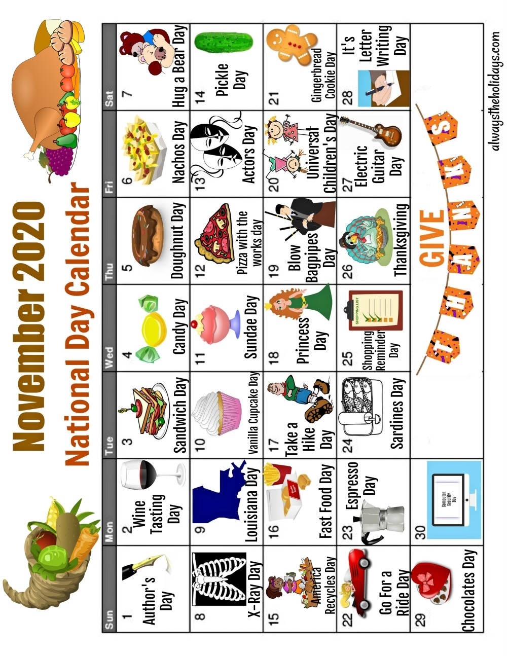 November National Day Calendar - Free Printable Calendars