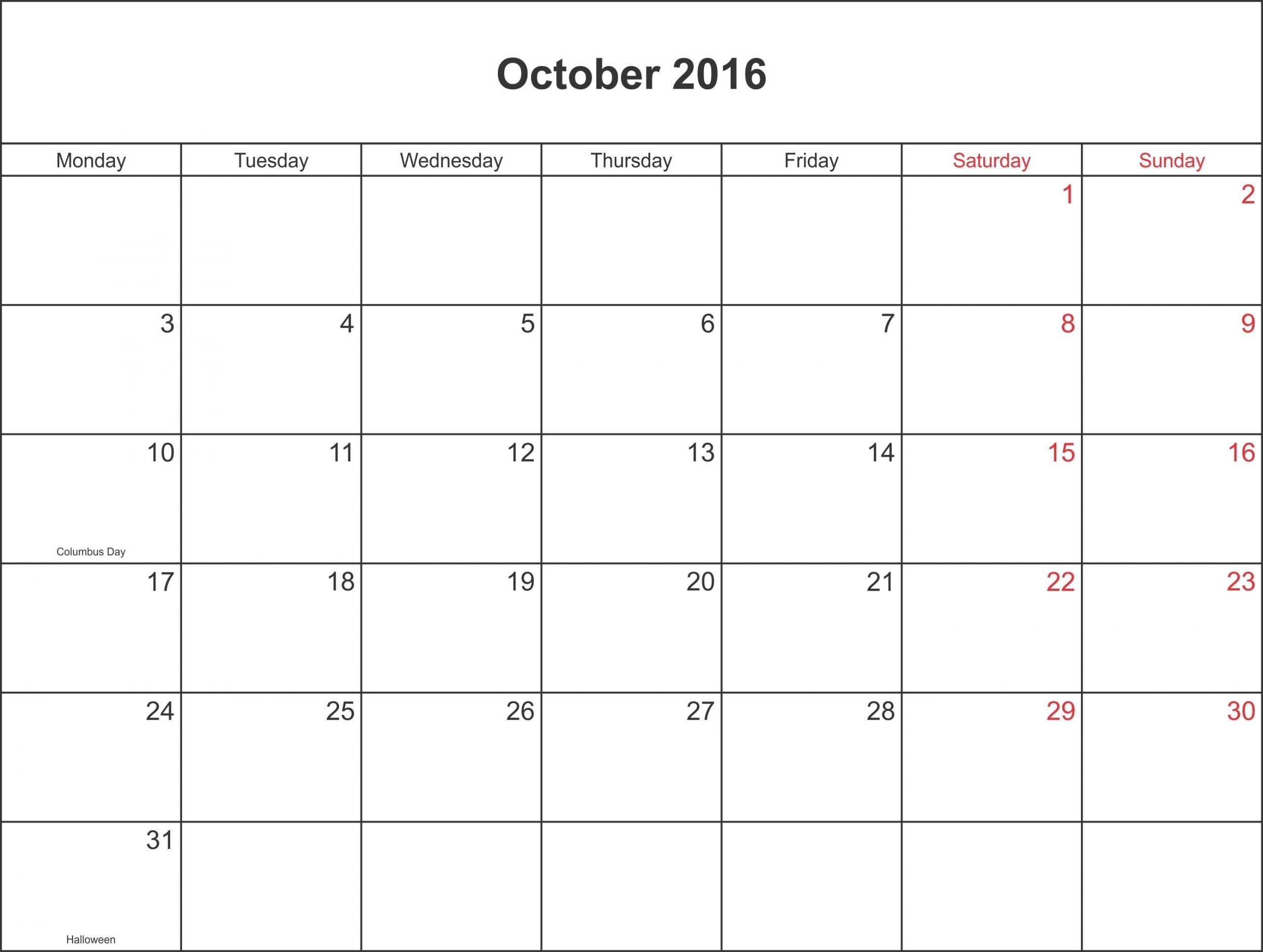 October 2016 Calendar Waterproof | August Calendar