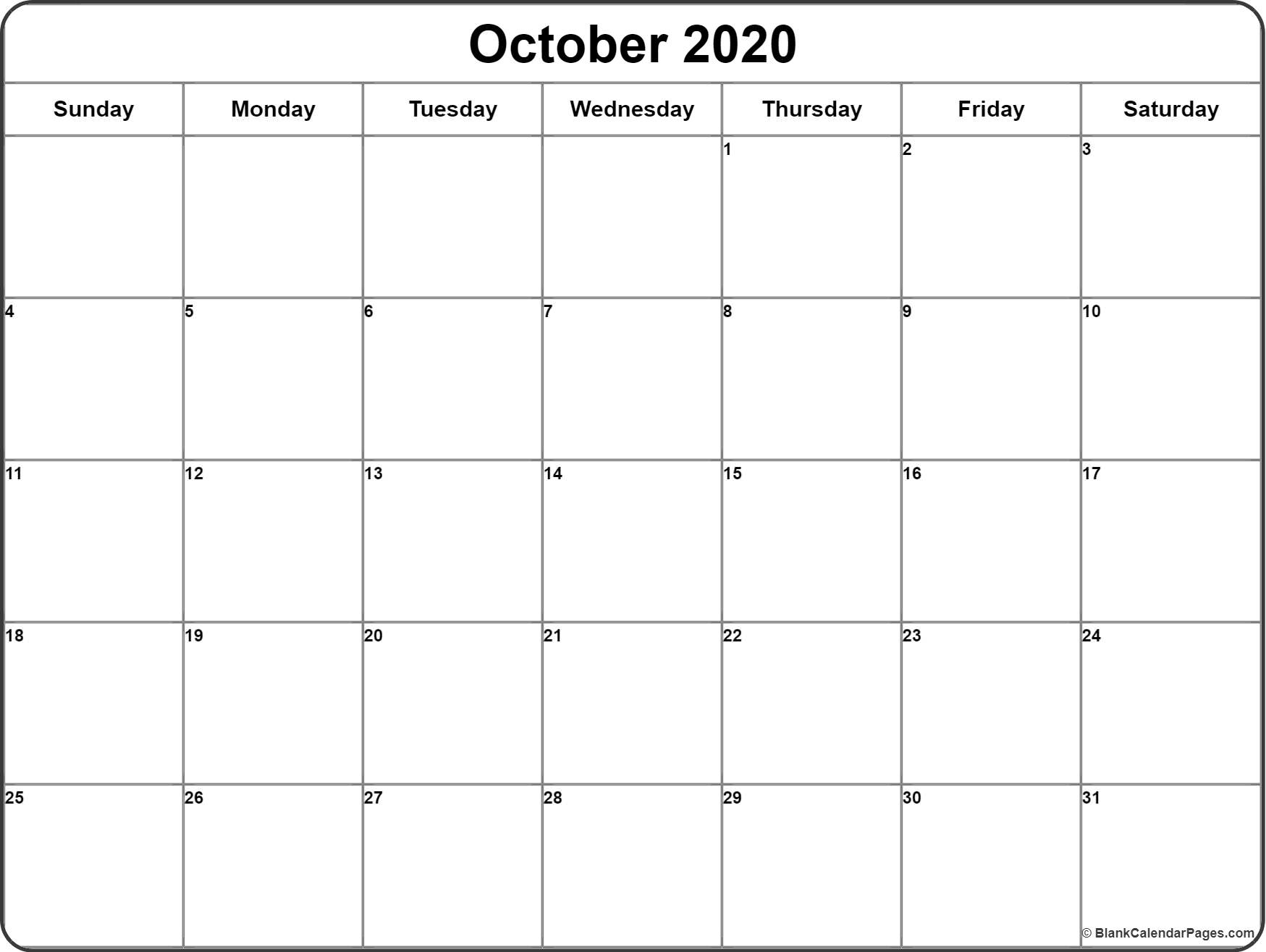 October 2020 Calendar | Free Printable Monthly Calendars