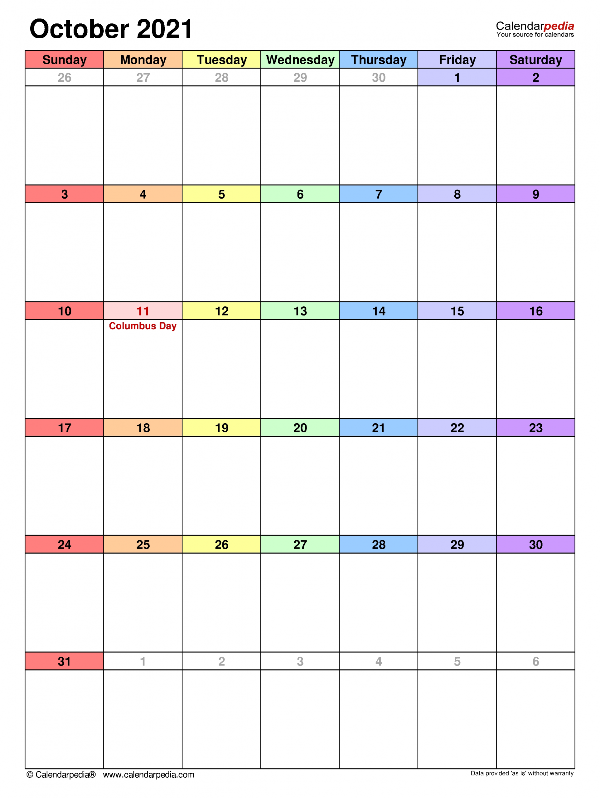 October 2021 Calendar | Templates For Word, Excel And Pdf