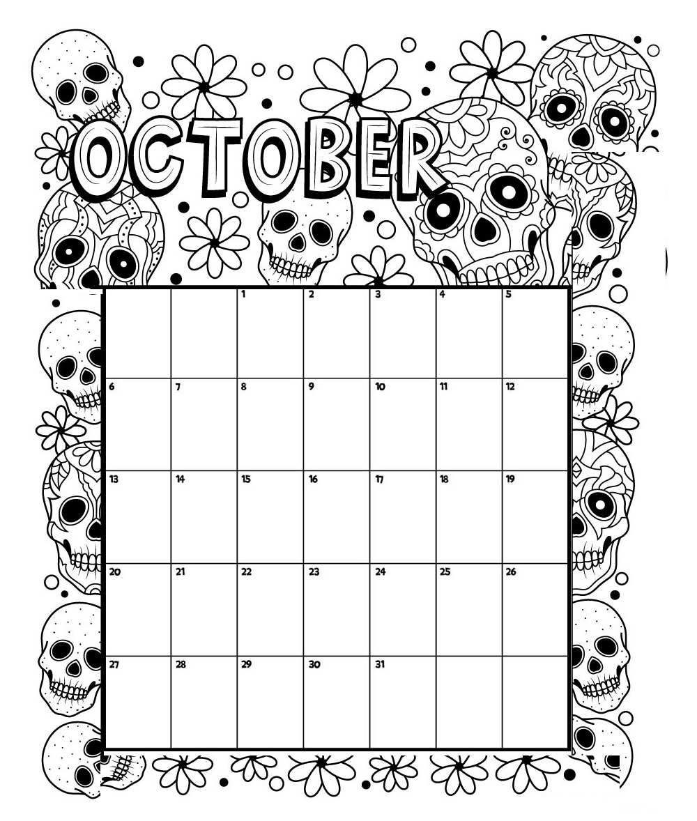 October Printable Coloring Calendar 2019 | Coloring Calendar