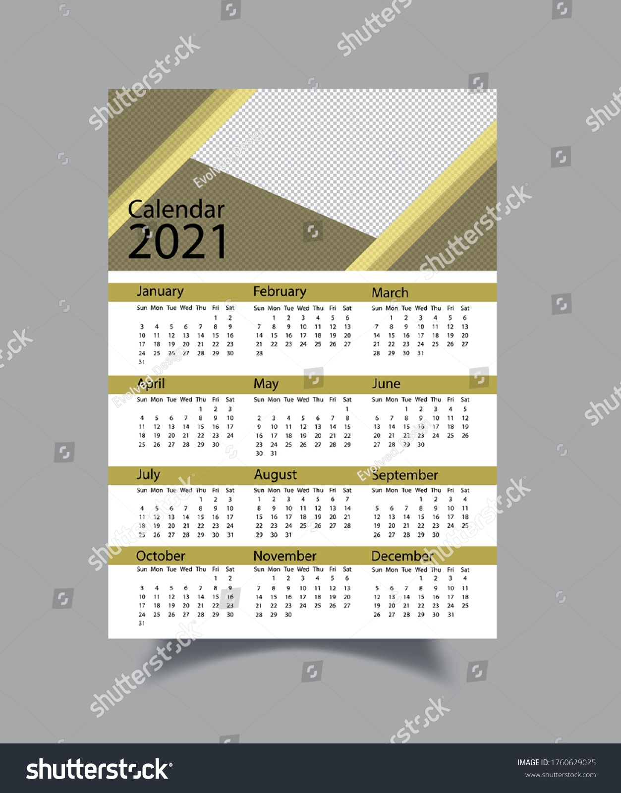 One Page Calendar 2021 Template 2021 Stock Vector (Royalty