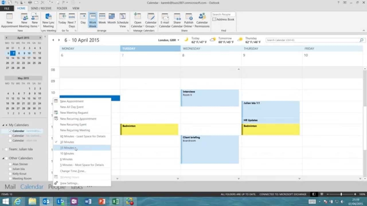 Outlook 15 Minute Time Slots