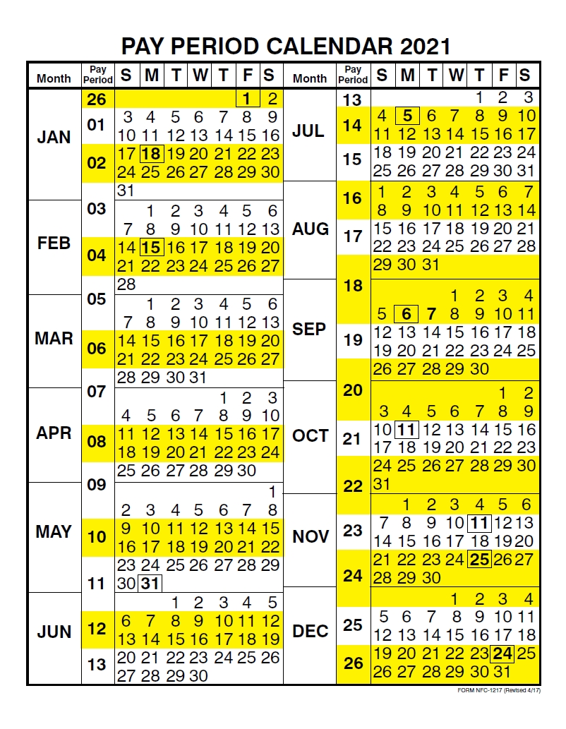 Federal Pay Period Calendar 2021 Printable - Calendar ...