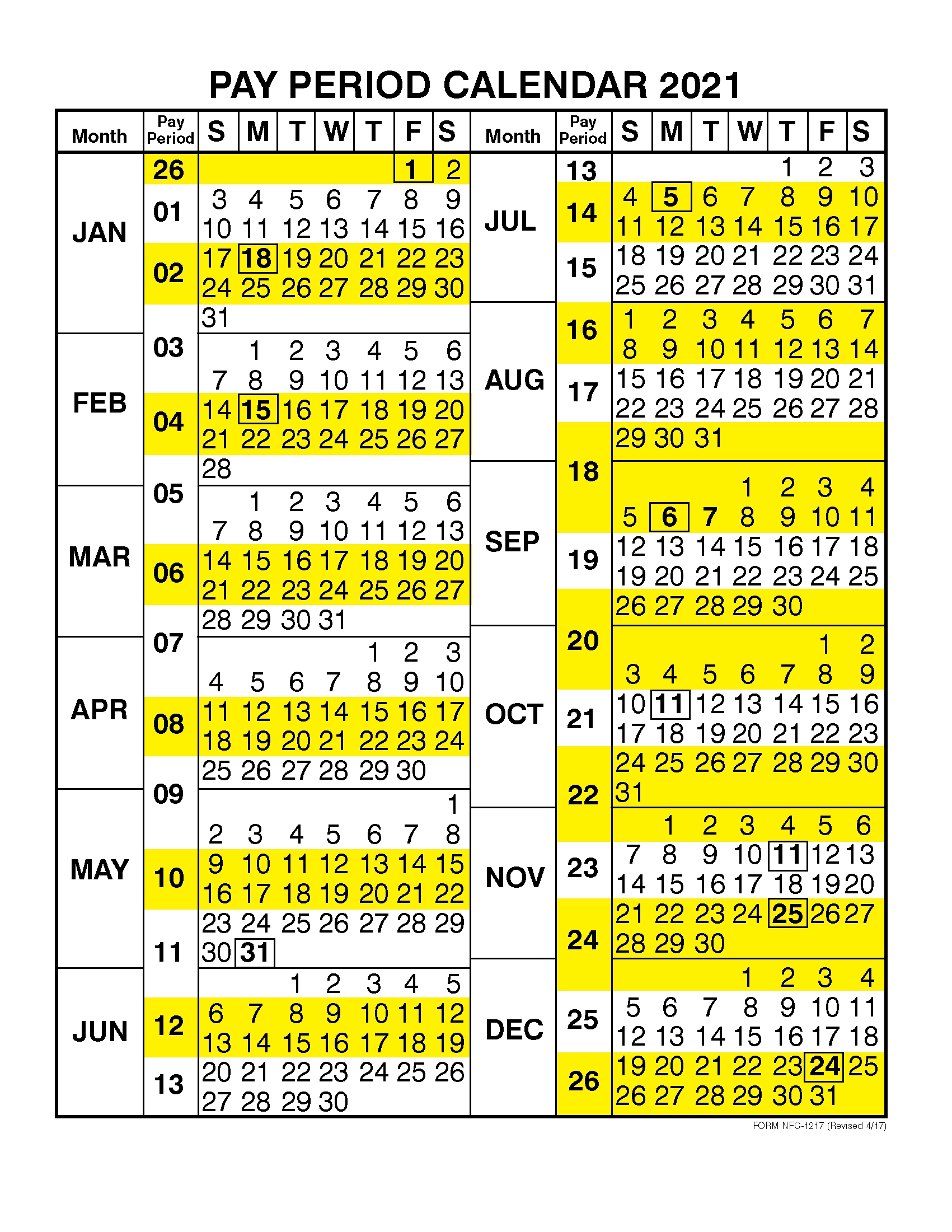 Pay Period Calendar 2021Calendar Year