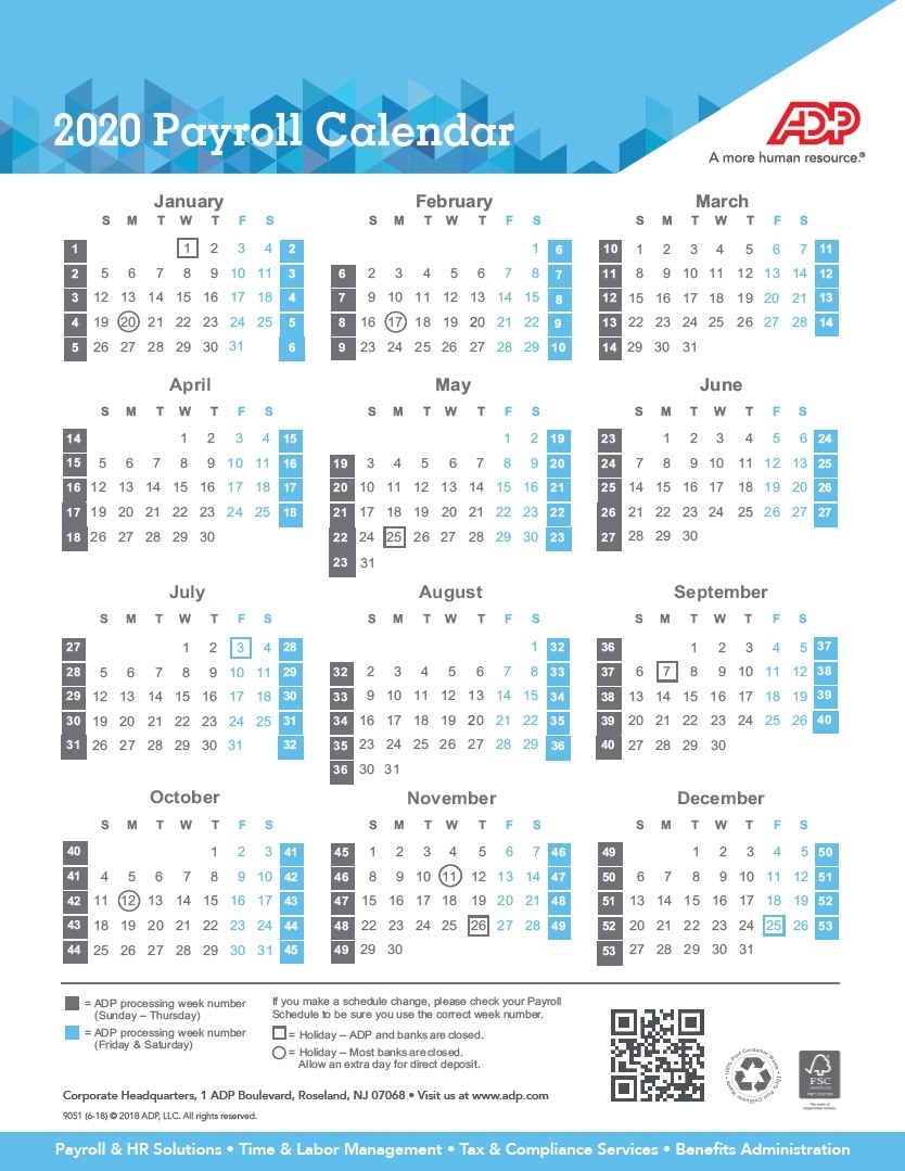 Payroll Calendar Printable For 2020 - Part 3