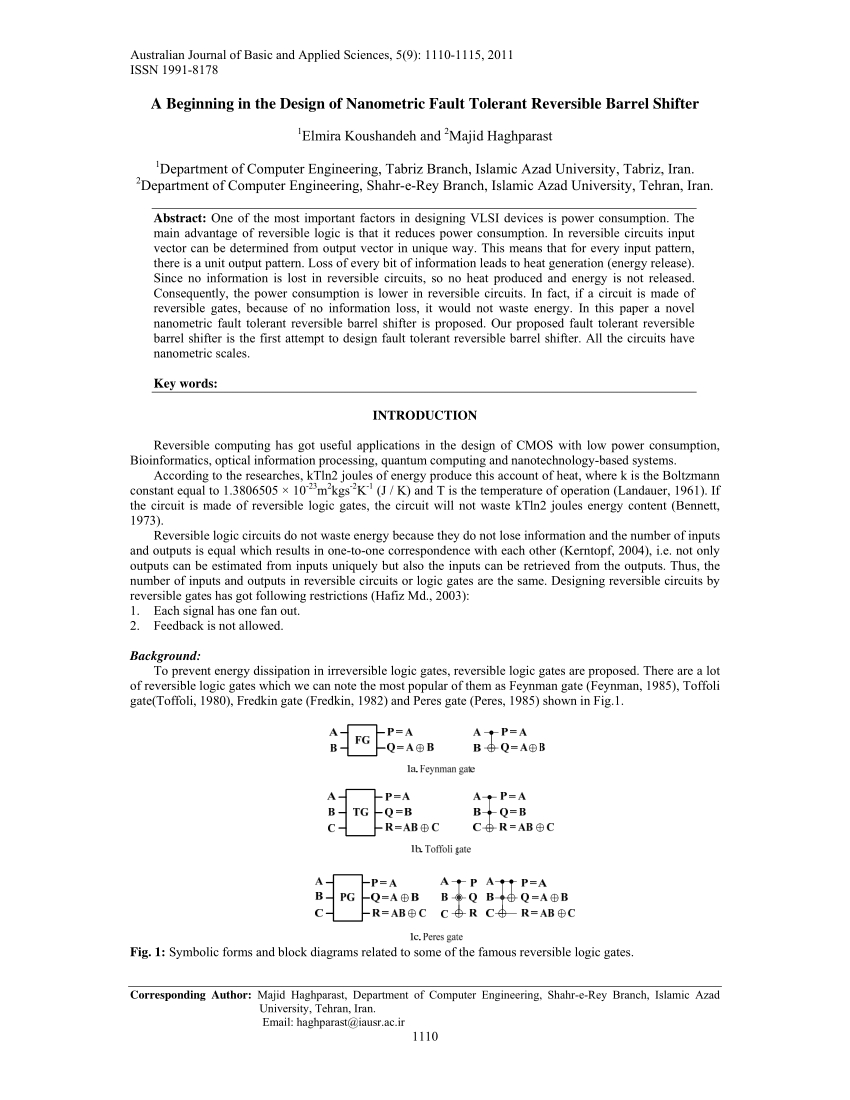 Pdf) A Beginning In The Design Of Nanometric Fault Tolerant