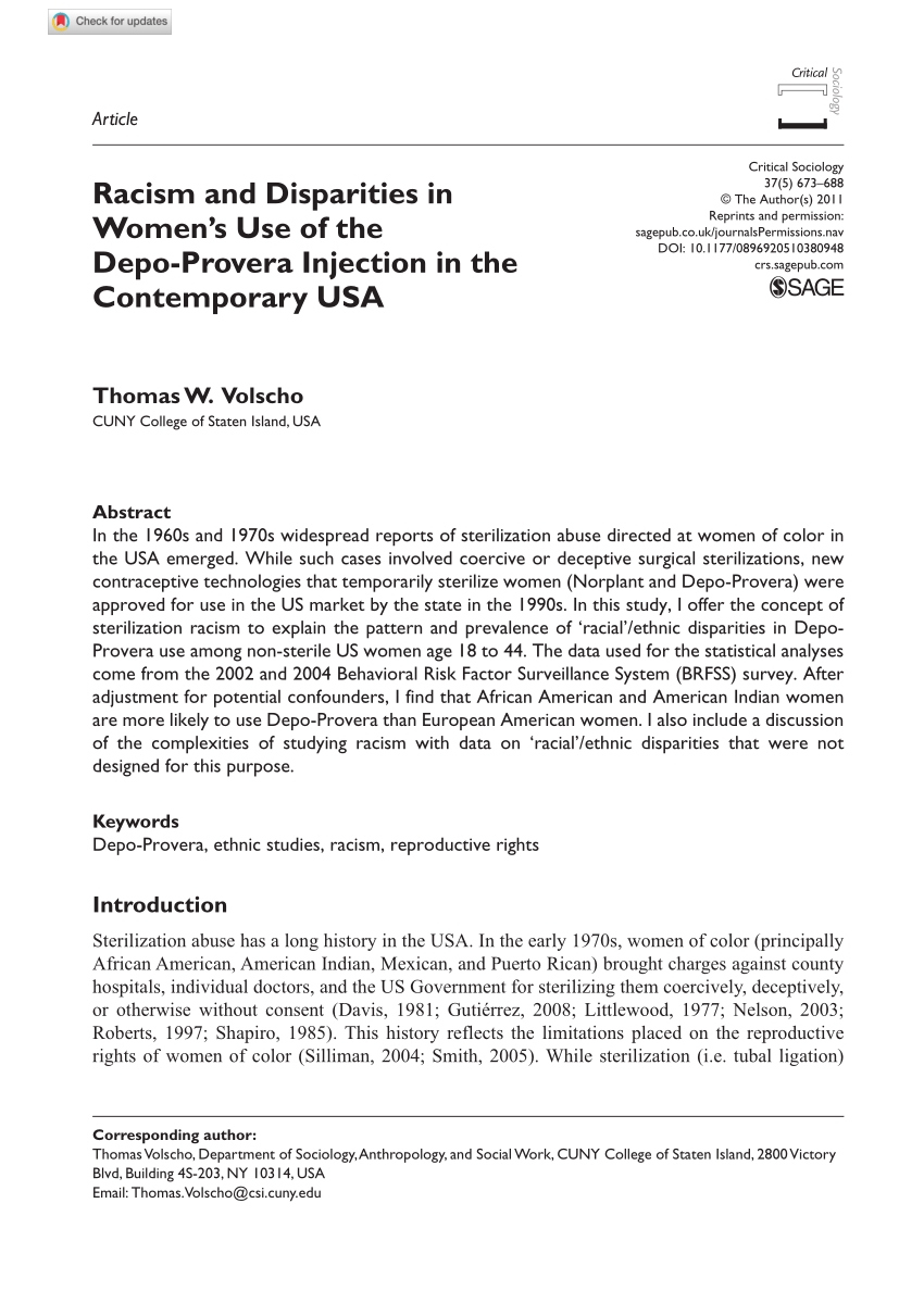 Pdf) Racism And Disparities In Women&#039;S Use Of The Depo