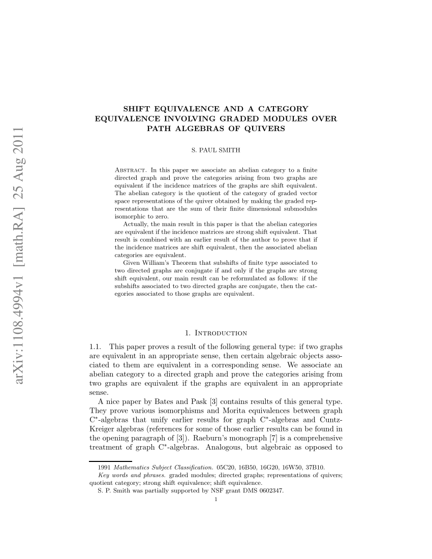 Pdf) Shift Equivalence And A Category Equivalence Involving