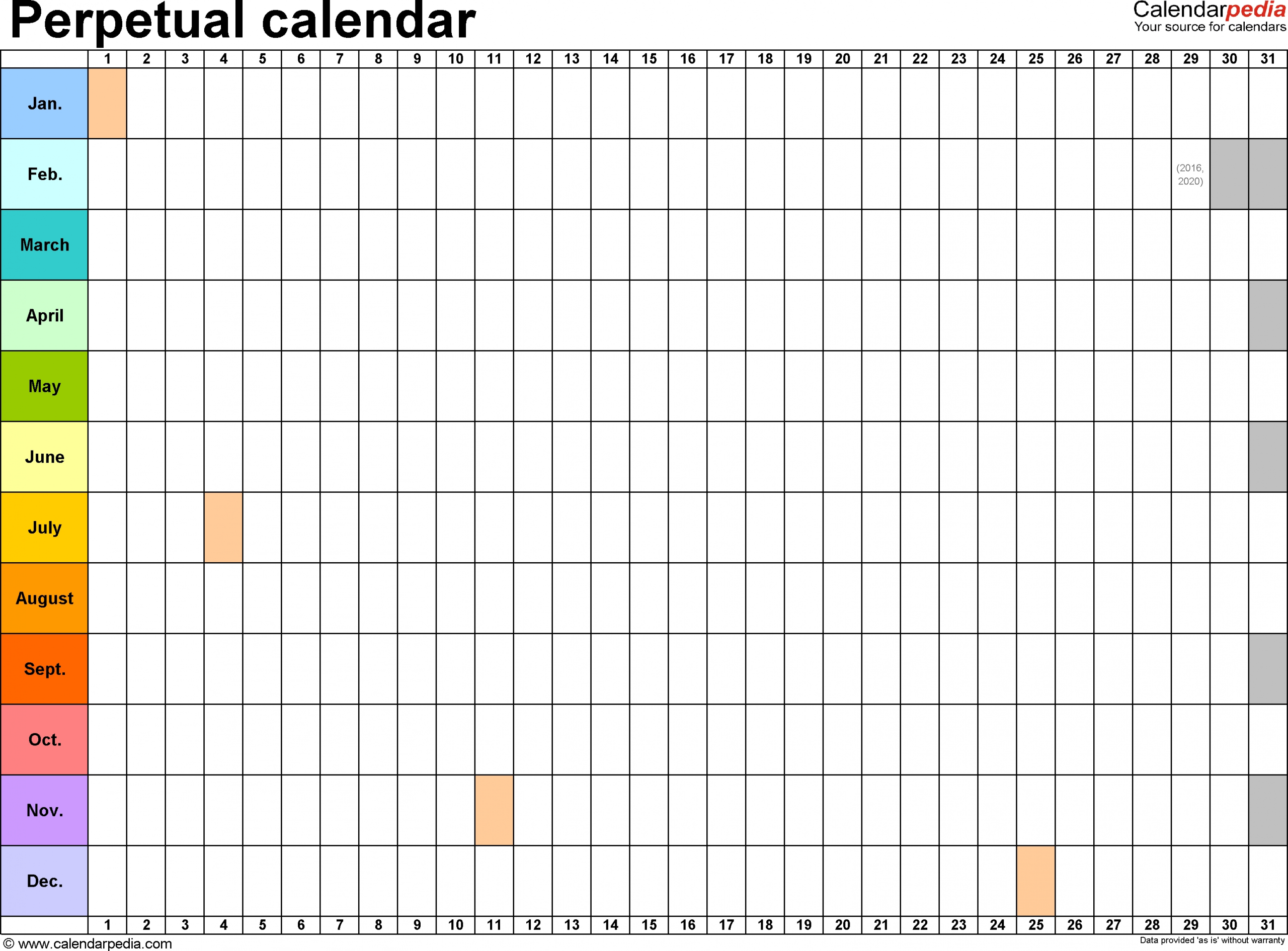 Perpetual Calendars - 7 Free Printable Excel Templates