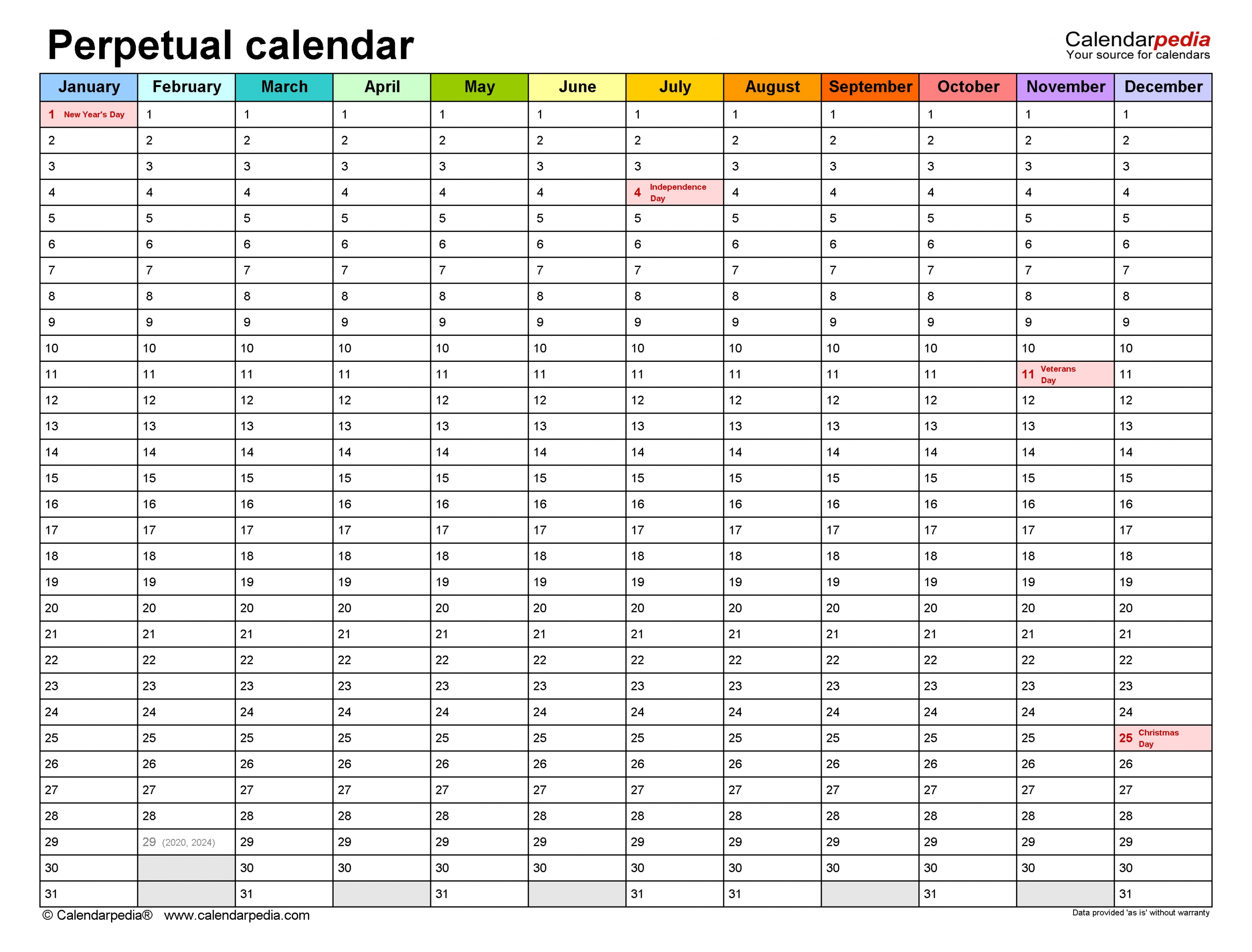 Perpetual Calendars - Free Printable Microsoft Word Templates regarding Free Printable Perpetual Calendar Template