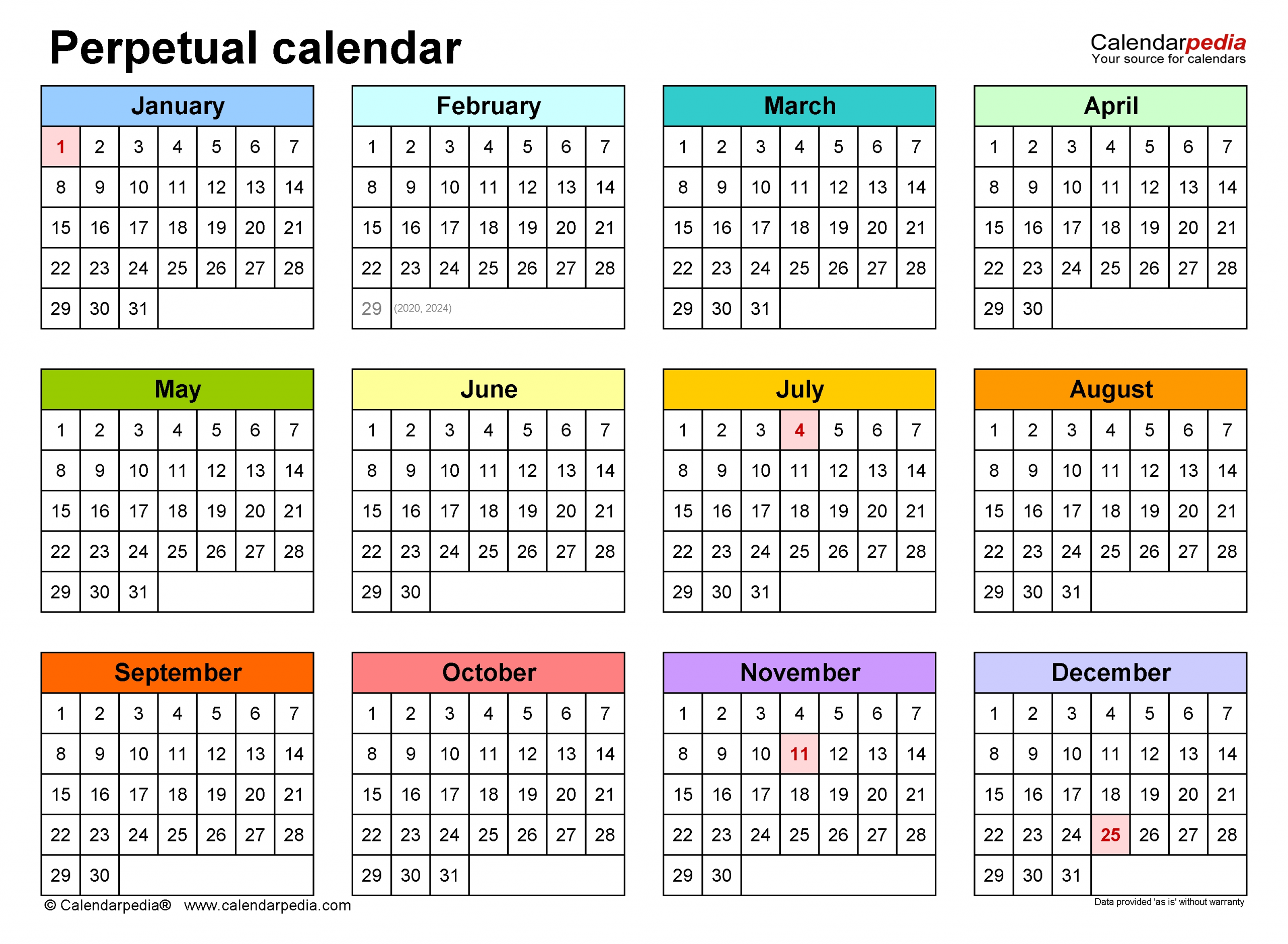 Free Printable Perpetual Calendar Template