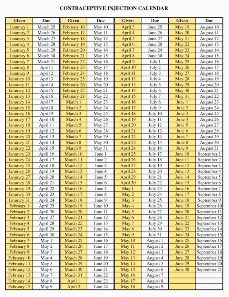 Perpetual Depo Provera Calendar Subcutaneous Di 2020