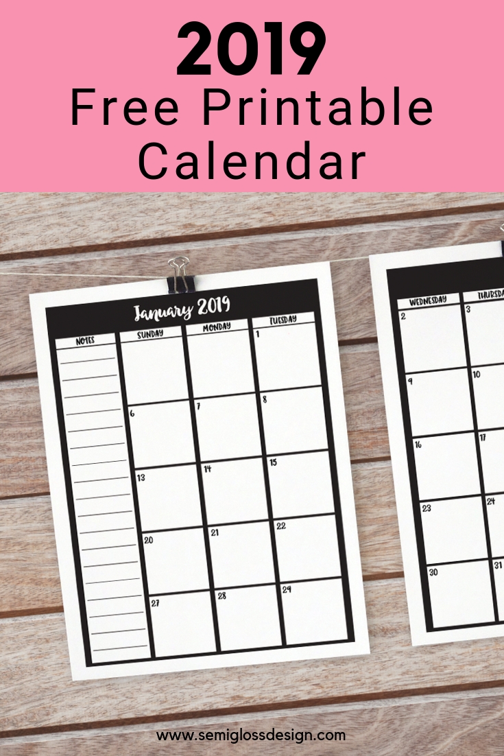 Pin On Organization in Free 2019 Calendar With Space To Write