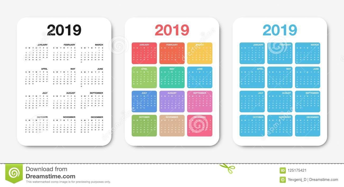 Pocket Calendar 2019 Template. Colorful Compact Calendar