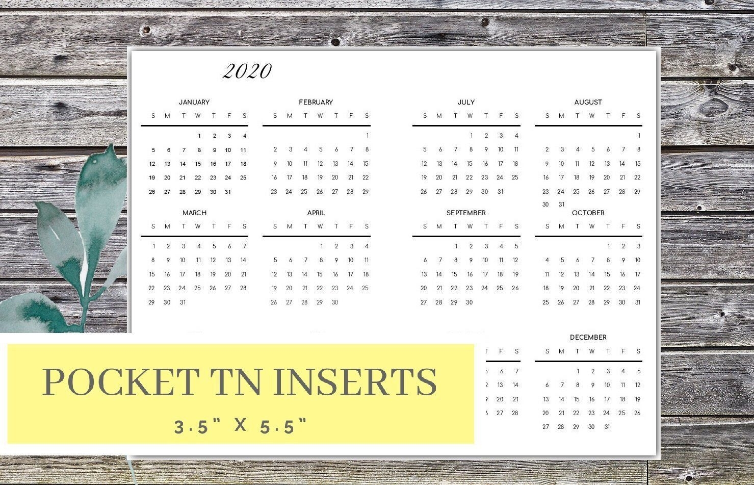Pocket Size Tn 2020 Calendar Year At A Glance Printable