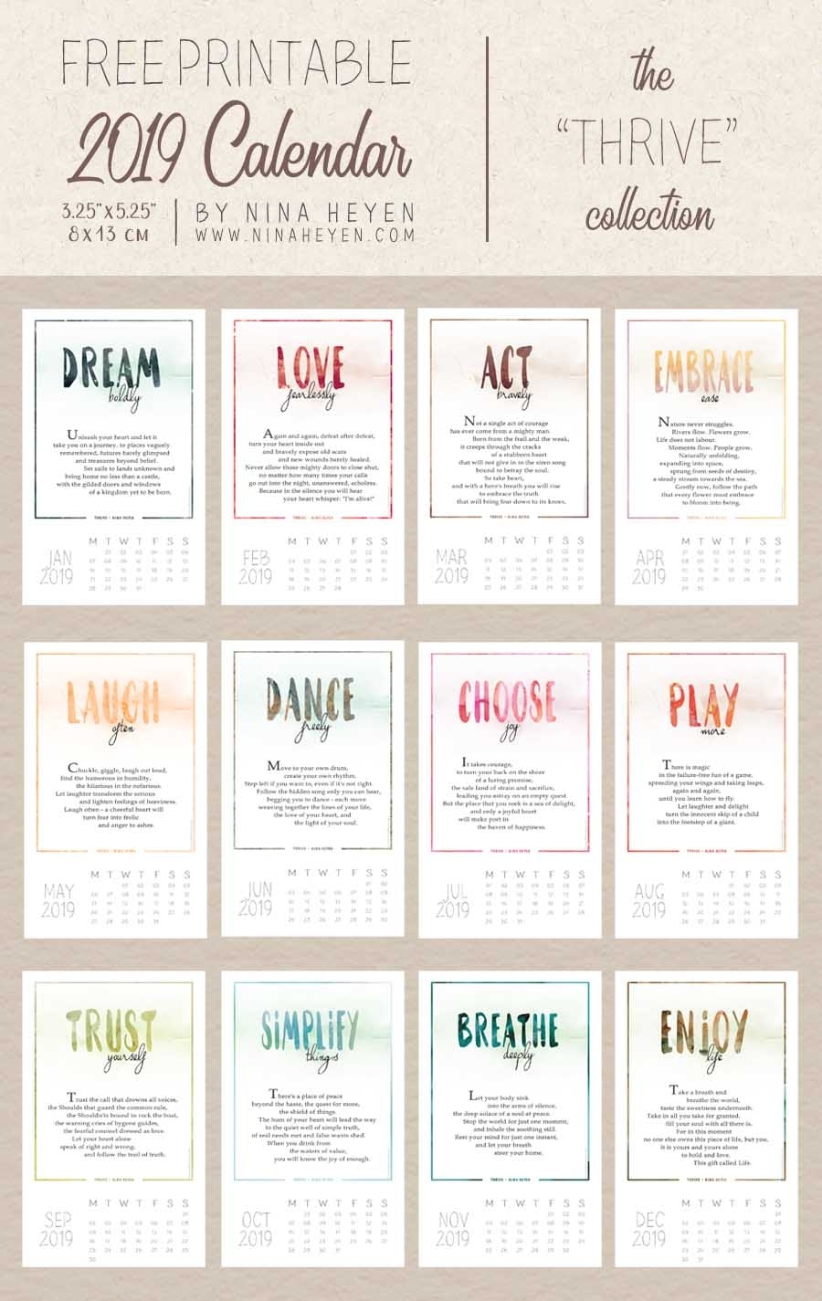 Poetry Calendars | Free Printable 2019 Desk &amp; Wall Calendars regarding Inspiration Calendar At A Glance