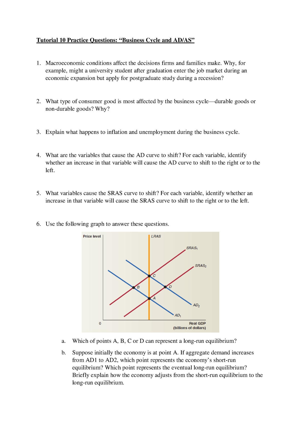 Practice Questions 10 - Aggregate Demand And Supply Tutorial