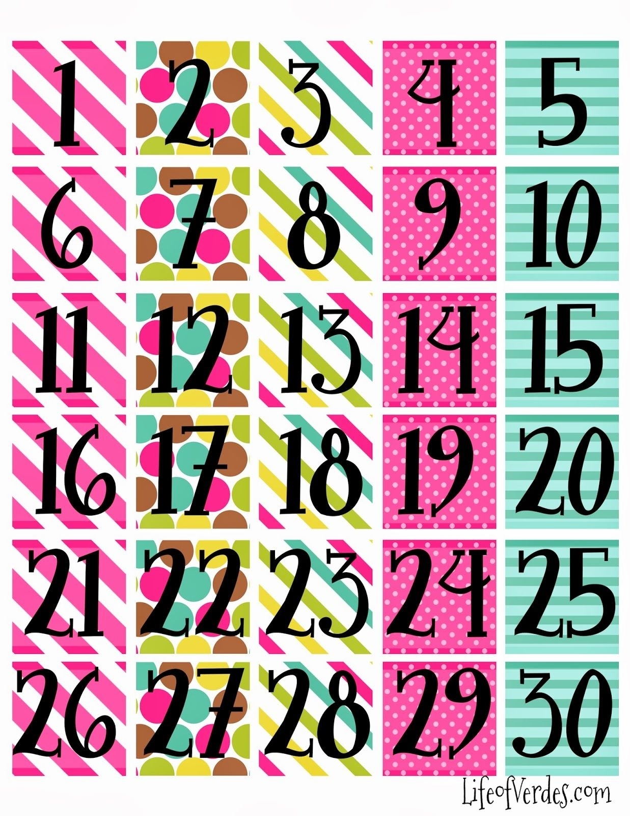 Print Calendar Numbers Free  | Printable Calendar Numbers