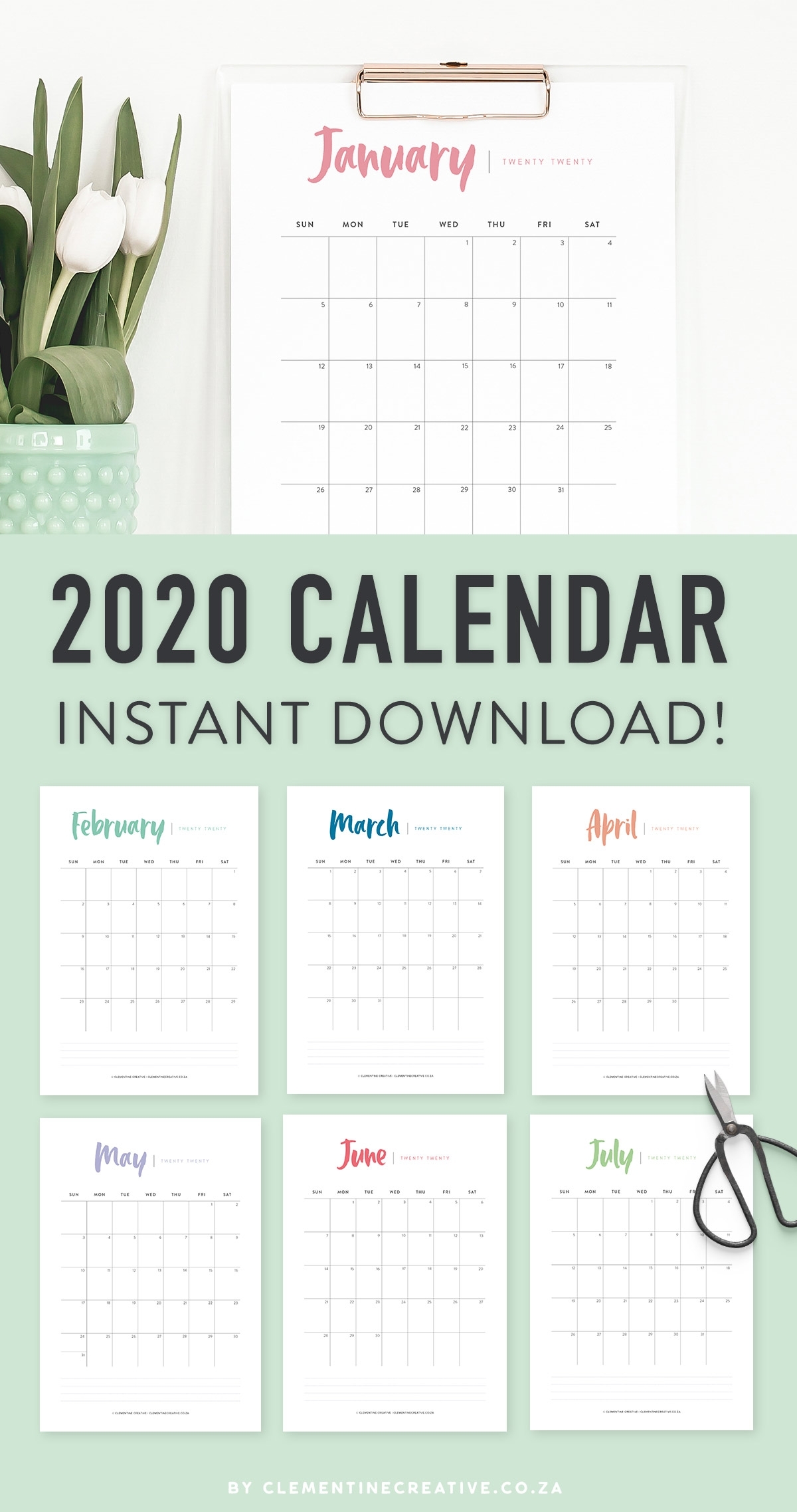 Printable 2020 Calendar {A Pretty Monthly Calendar Planner} - inside Print Pocket Size Calendar For 2020