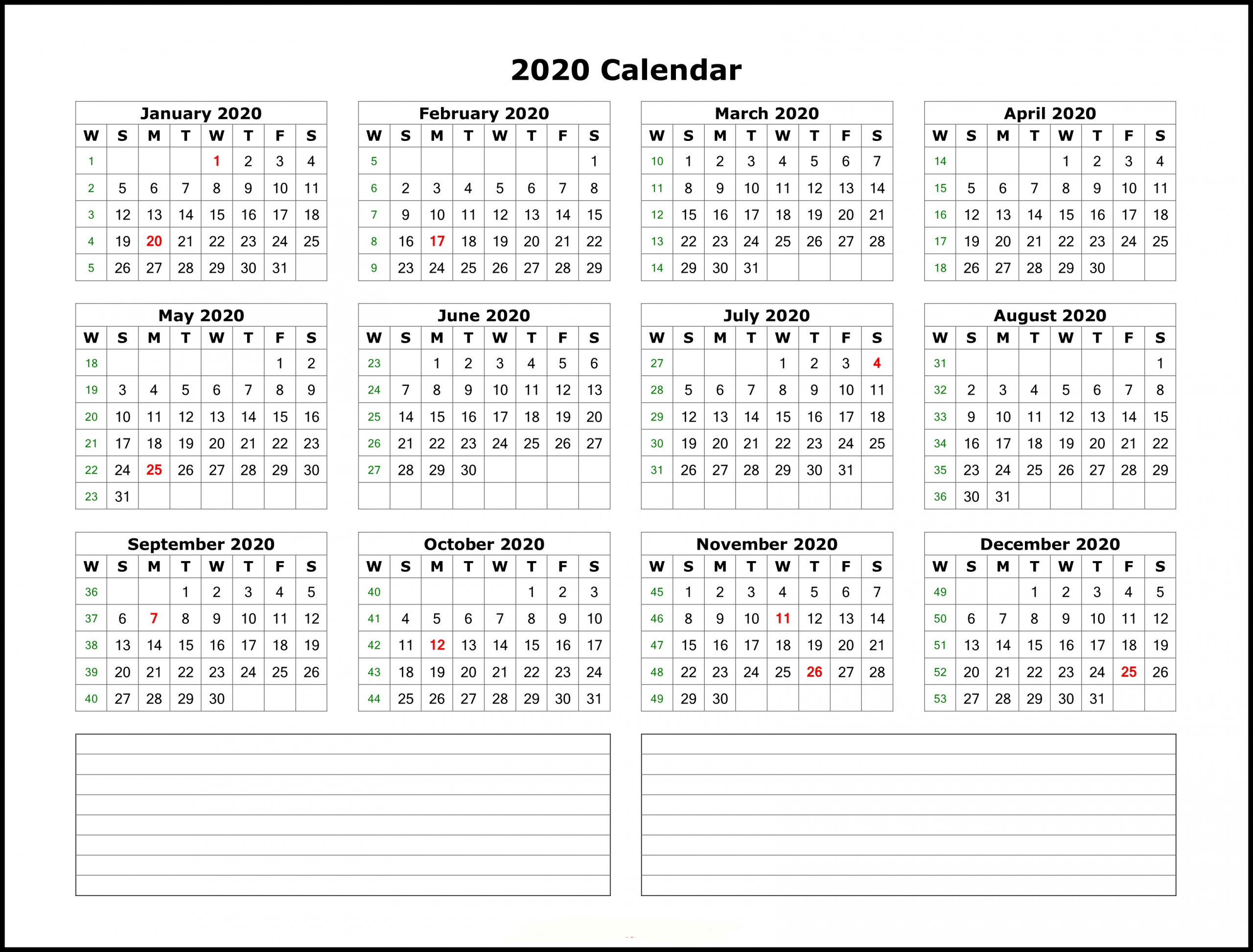 Printable 2020 Calendar With Notes | Free Printable Calendar pertaining to Free Printable Calendar With Space To Write