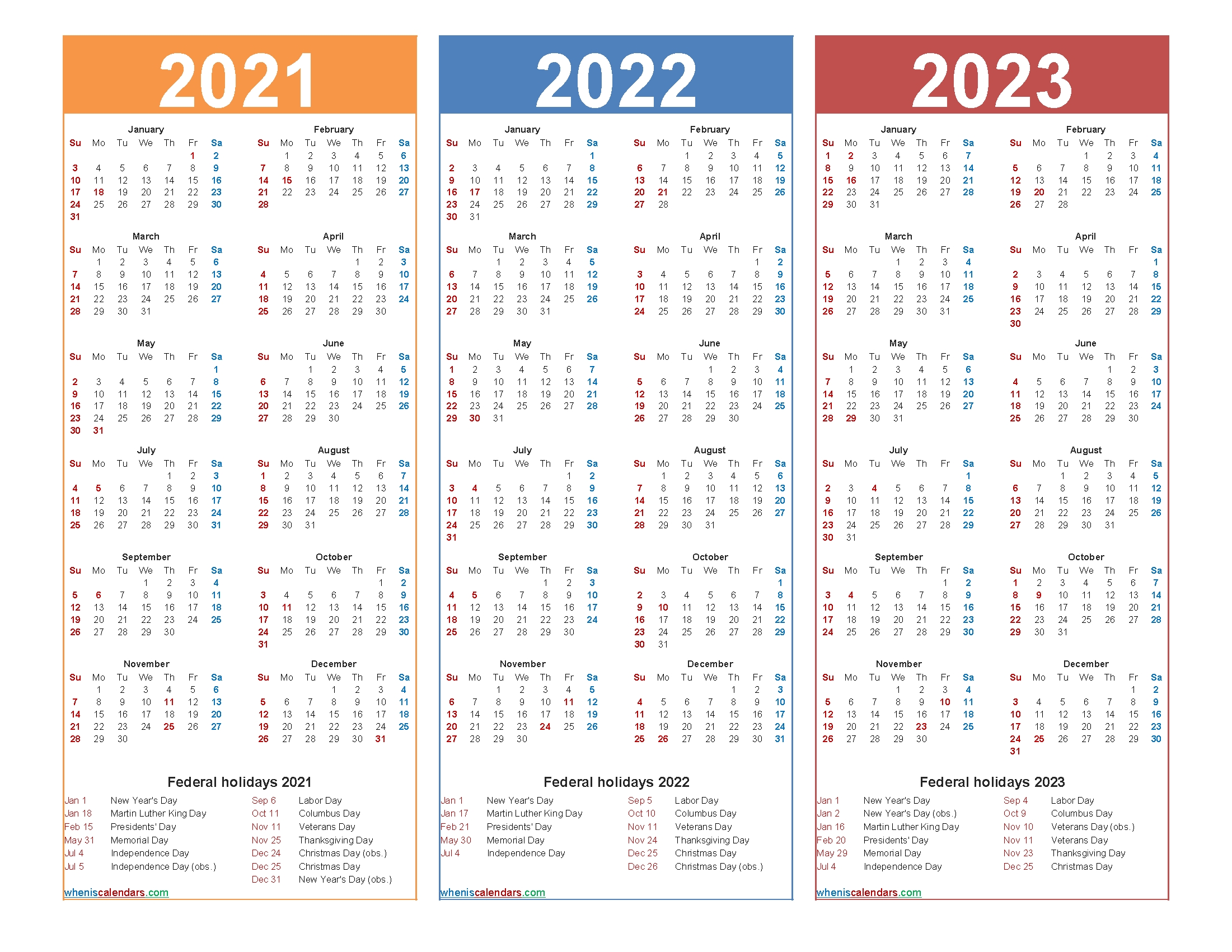 Printable 2021 2022 And 2023 Calendar With Holidays – Free throughout Calendars 2020 2021 2022 2023