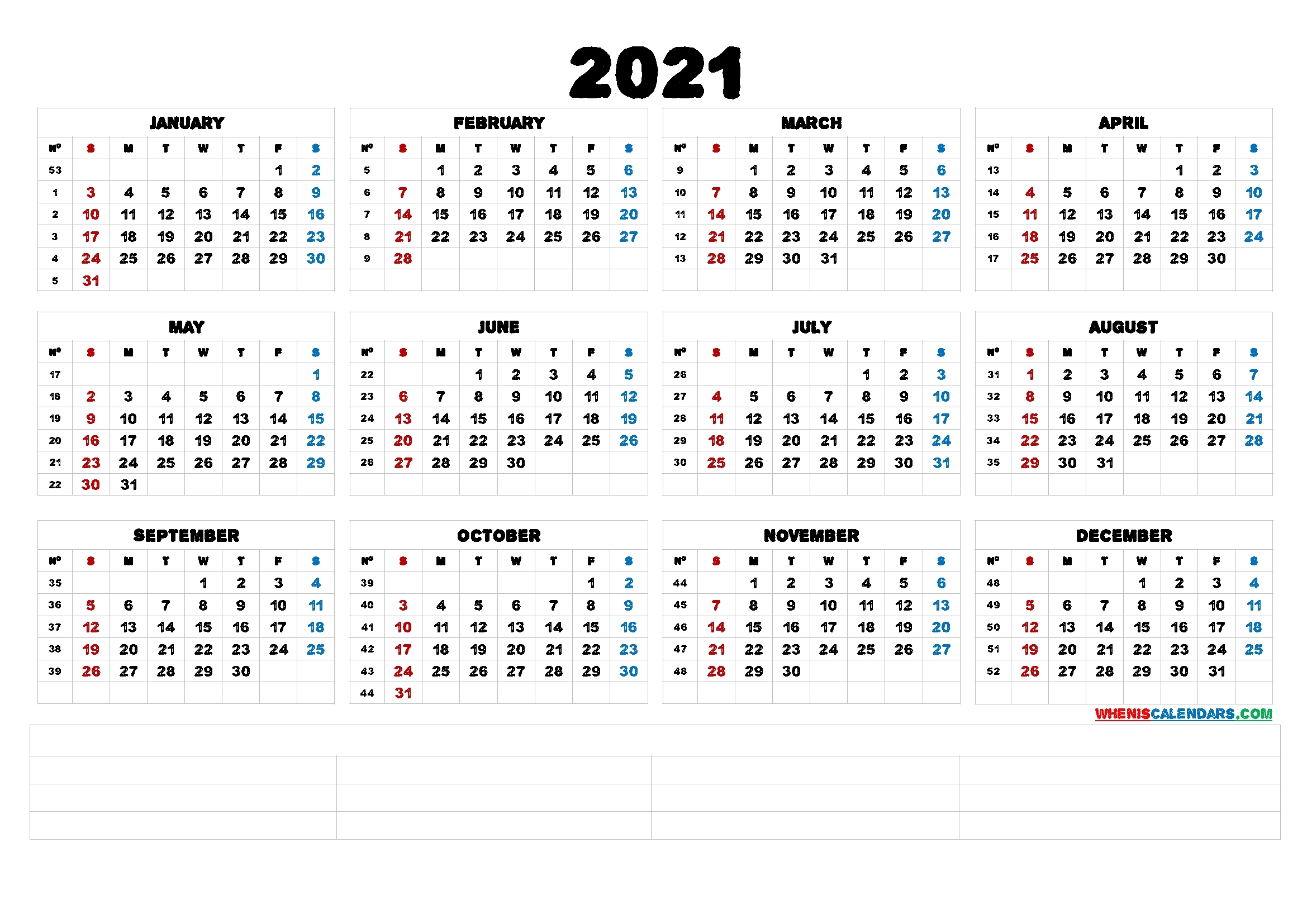 Printable 2021 Calendaryear (6 Templates)