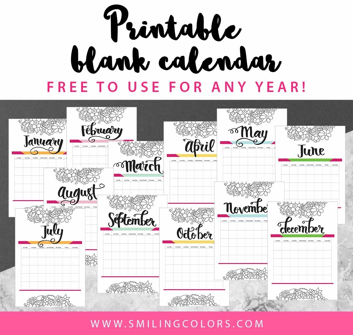 Printable Blank Calendar - Free To Use For Any Year