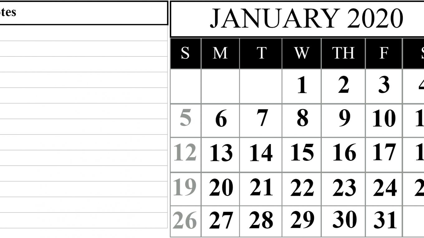 Printable Calendar With Writing Space