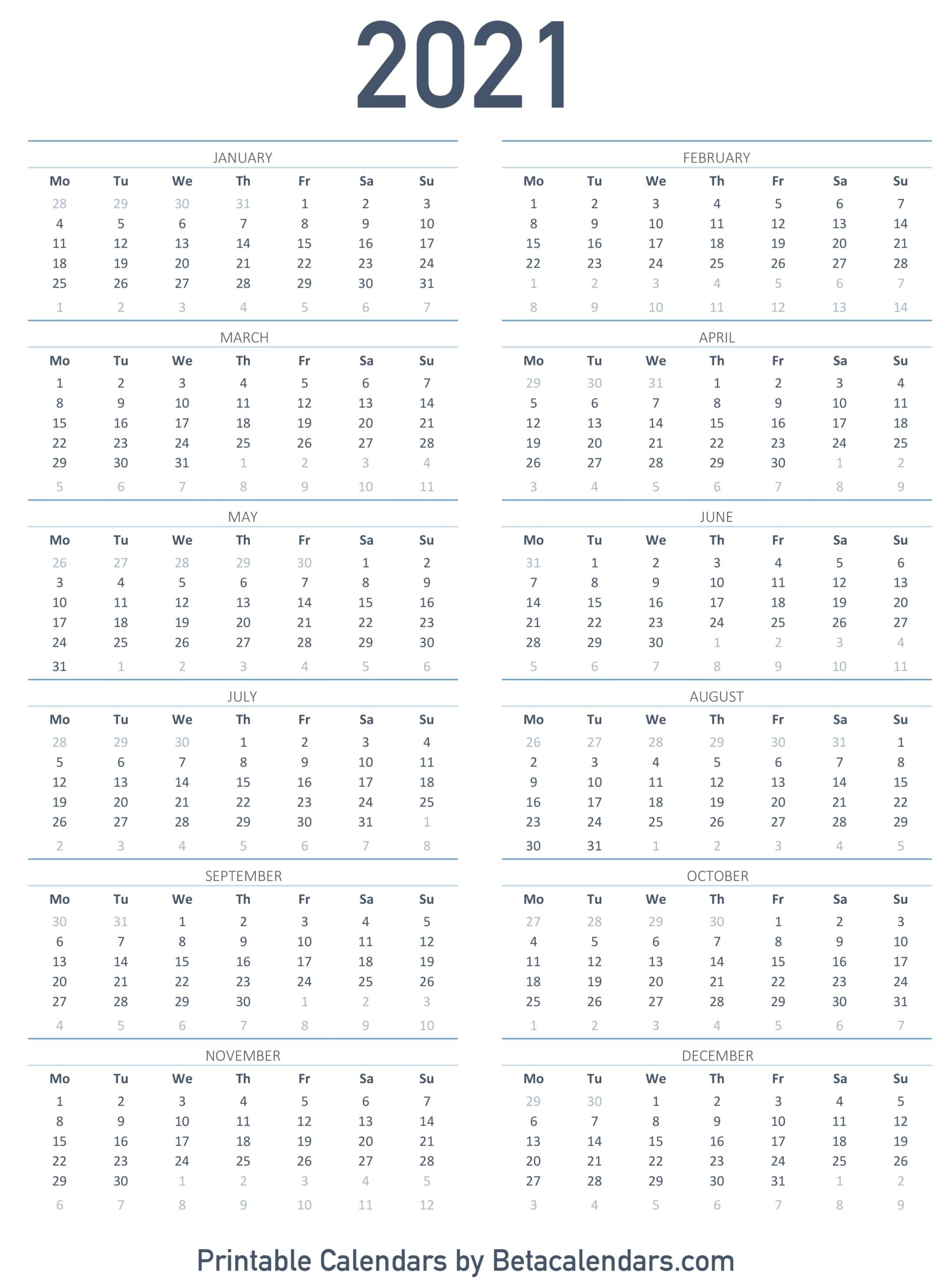 Julian Calendar 2021 Printable