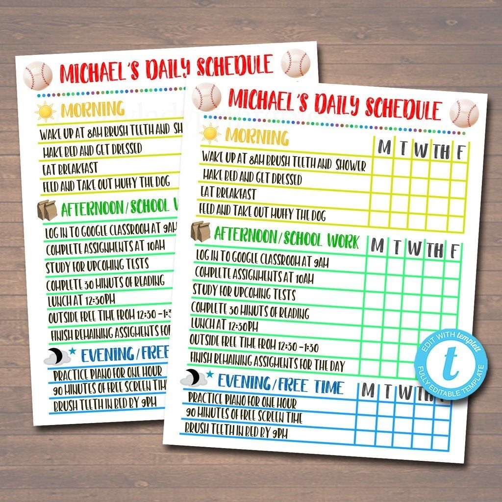 Printable Daily Schedule - Homeschool Subject Checklist