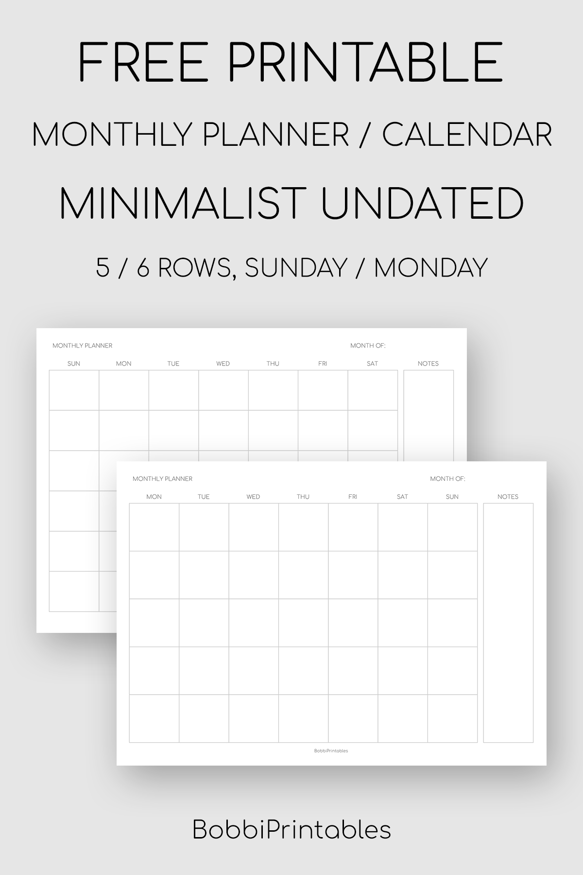 Printable Minimalist Monthly Planner / Undated Calendar In inside Undated Free Monthly Calendar Printable Free