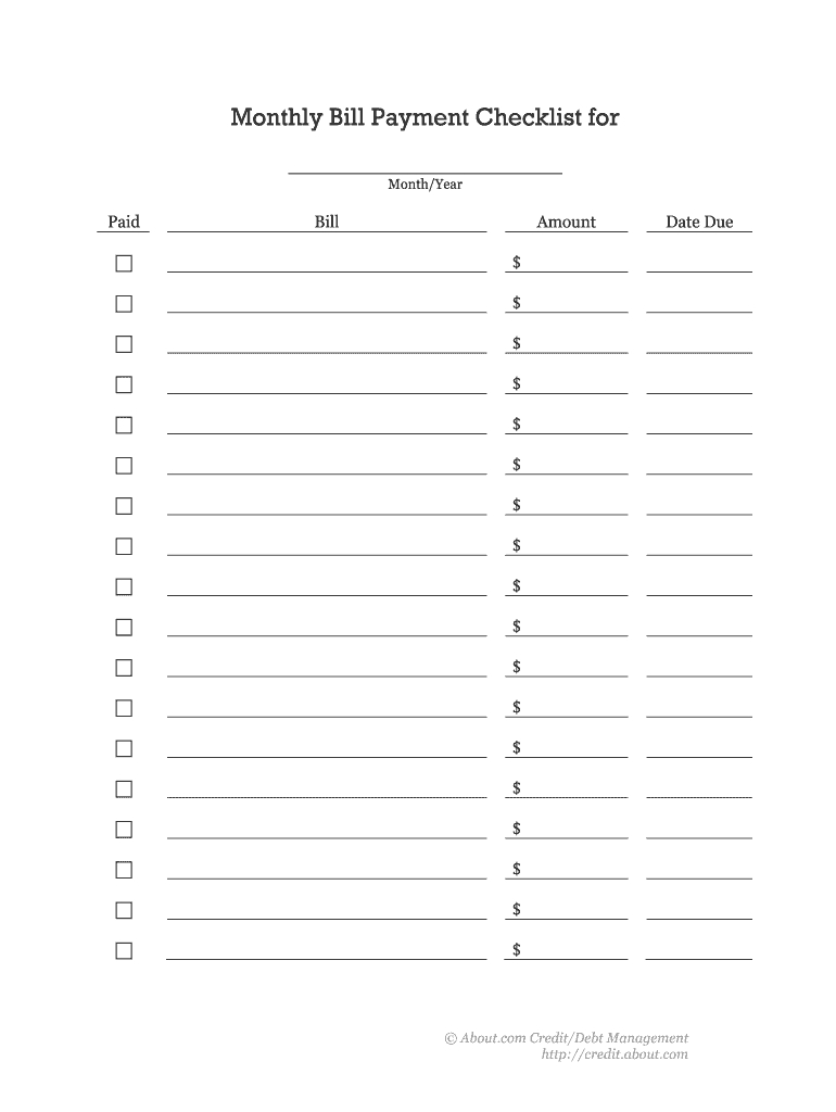 Bills List Printable