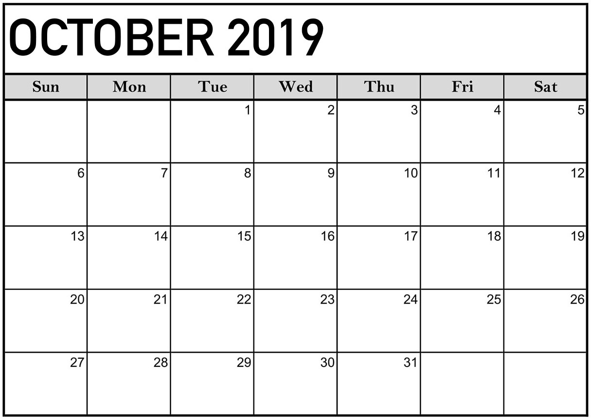 Printable October Calendar For 2019 Pdf - 2019 Calendars For intended for Fill In Calendar 2019 Pdf