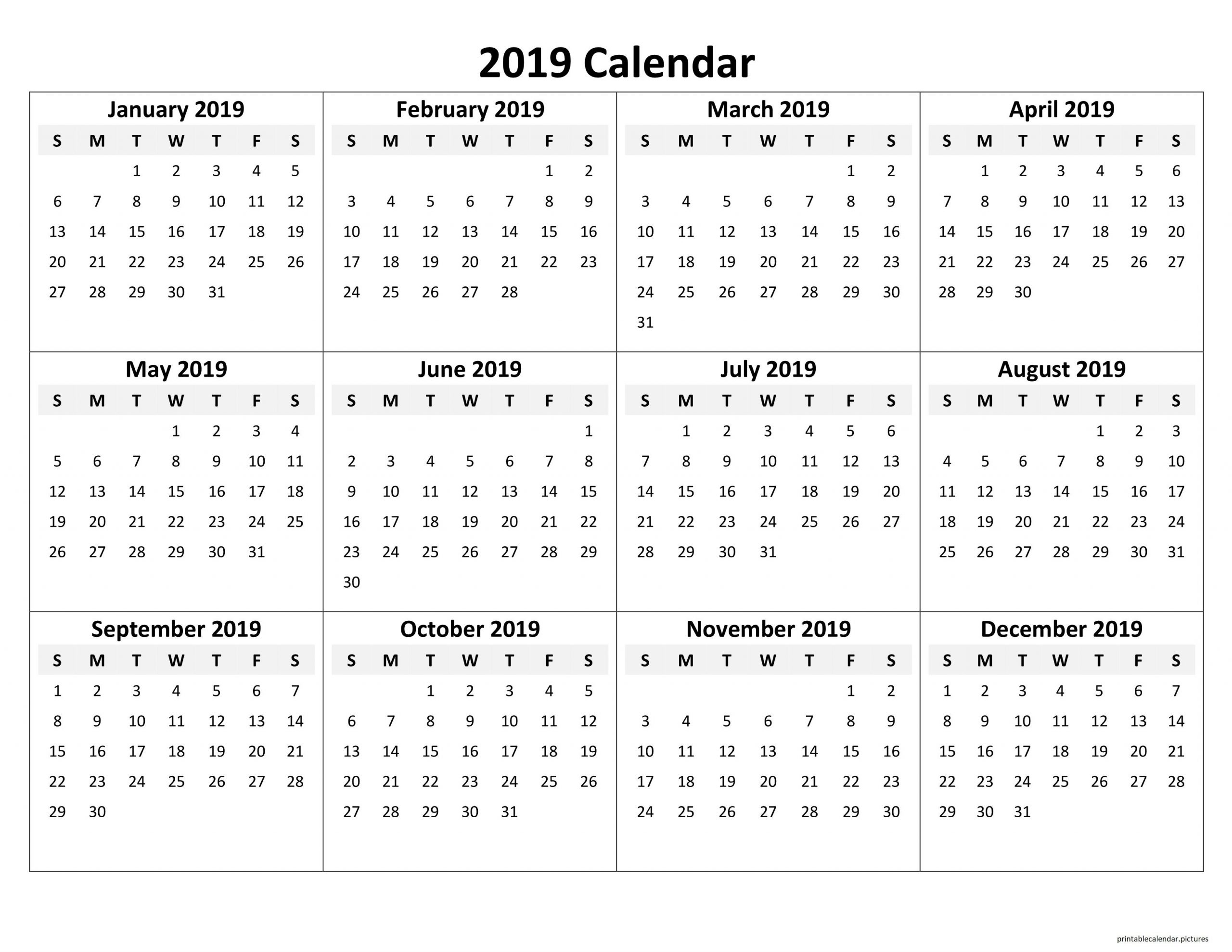 Printable Yearly Calendar 2019 | Excel Calendar Template in Fill In Calendar 2019 Printable