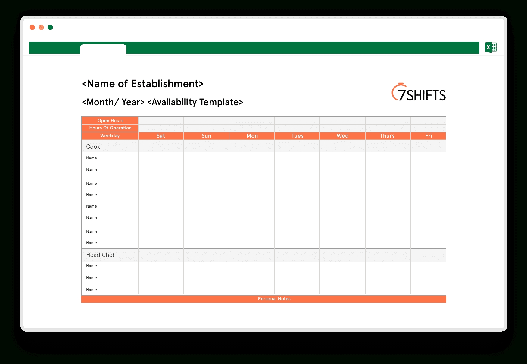 Restaurant Schedule Excel Template | 7Shifts