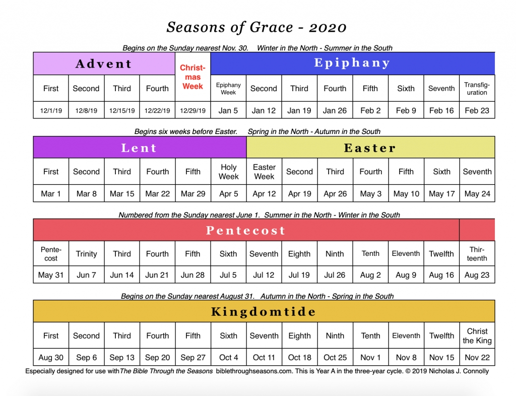 Seasons Of Grace: Liturgical Calendar – Matawan United pertaining to A Liturgical Calendar For The Year 2020