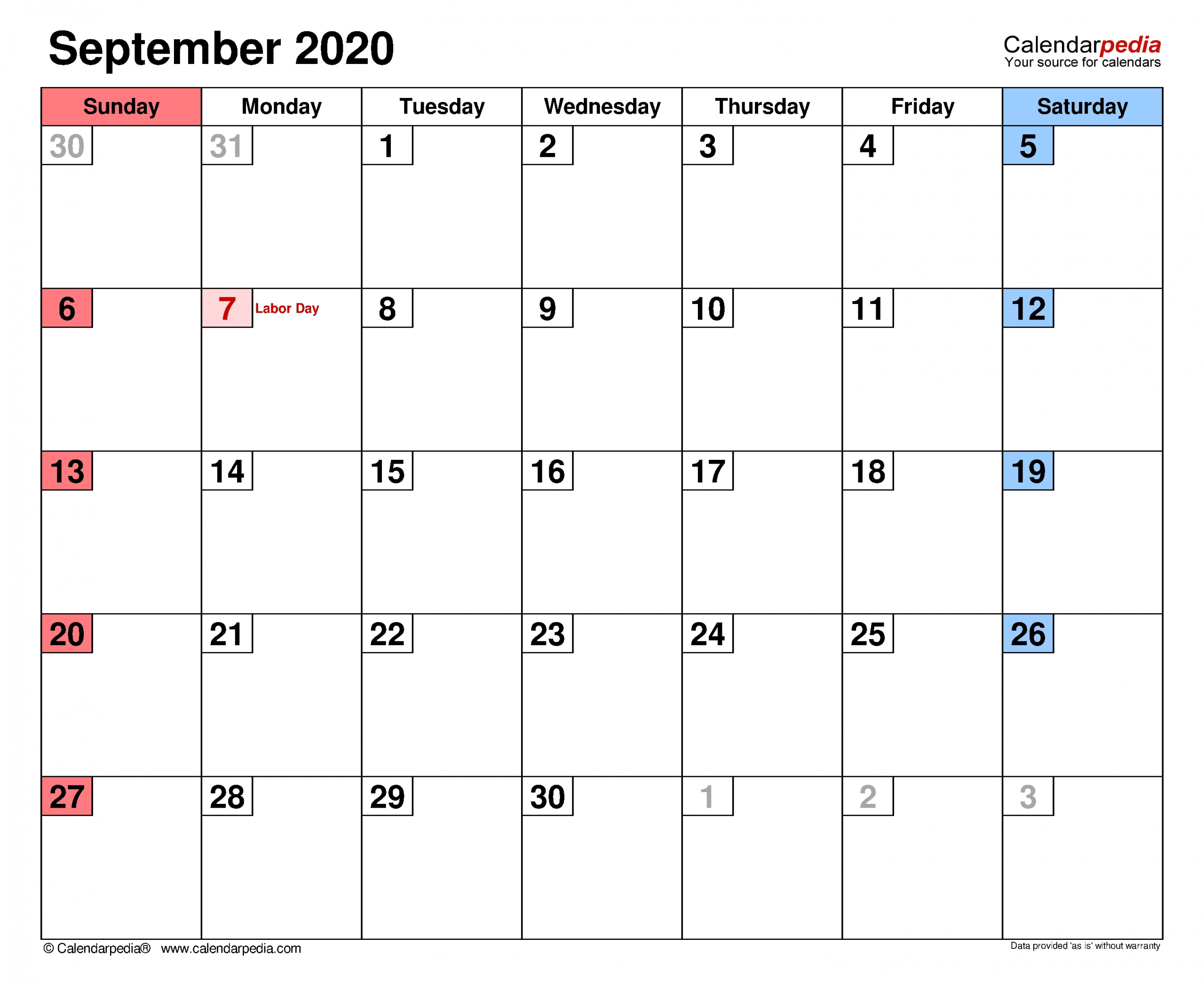 September 2020 Calendar | Templates For Word, Excel And Pdf for 2020 Calendar To Fill In