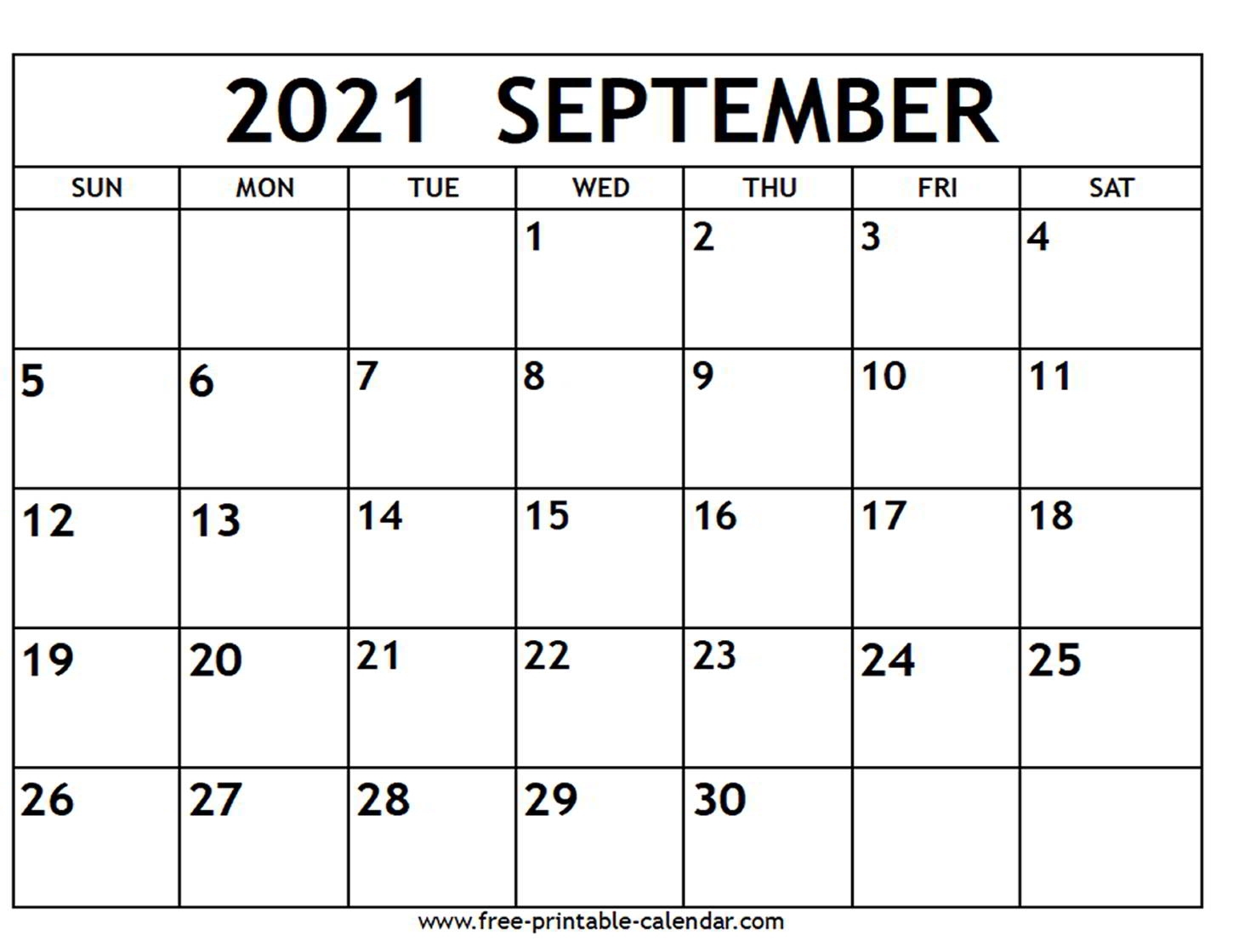 September 2021 Calendar - Free-Printable-Calendar