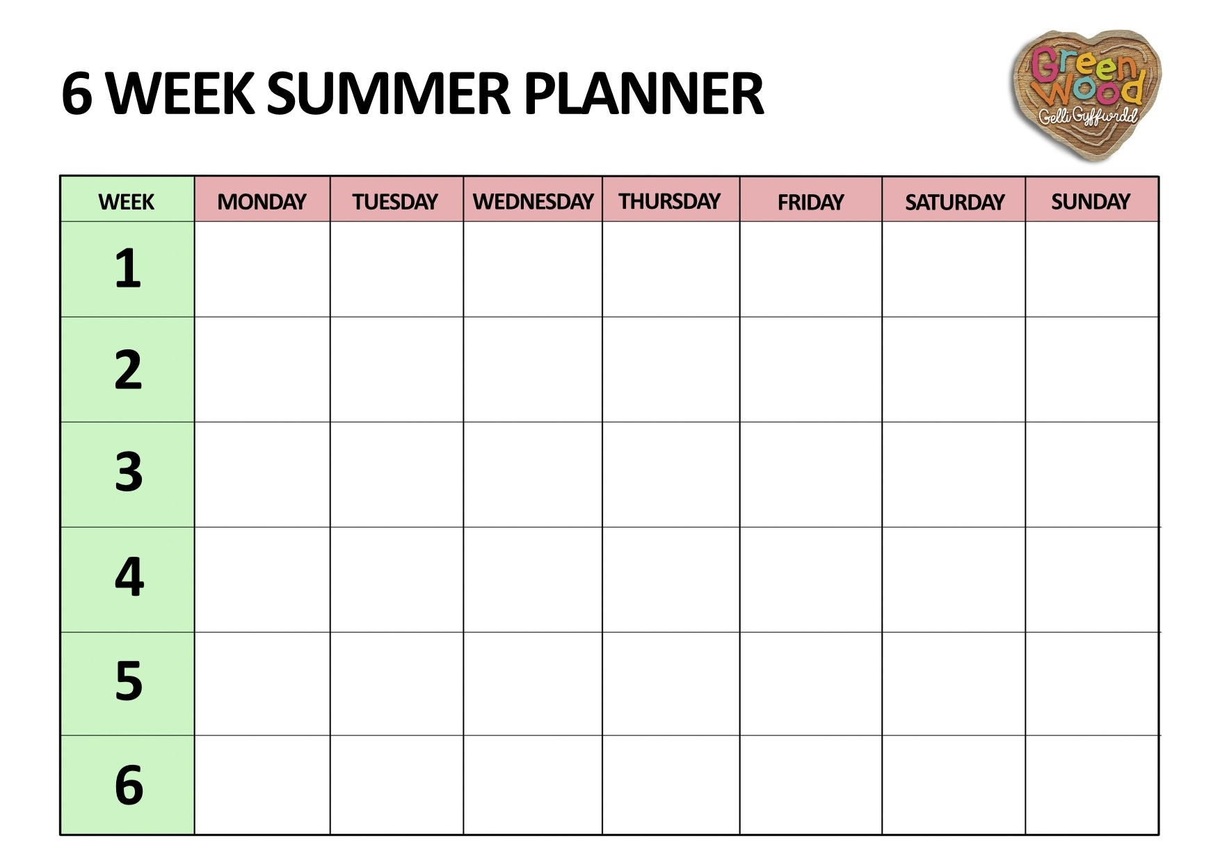 6 week work schedule template