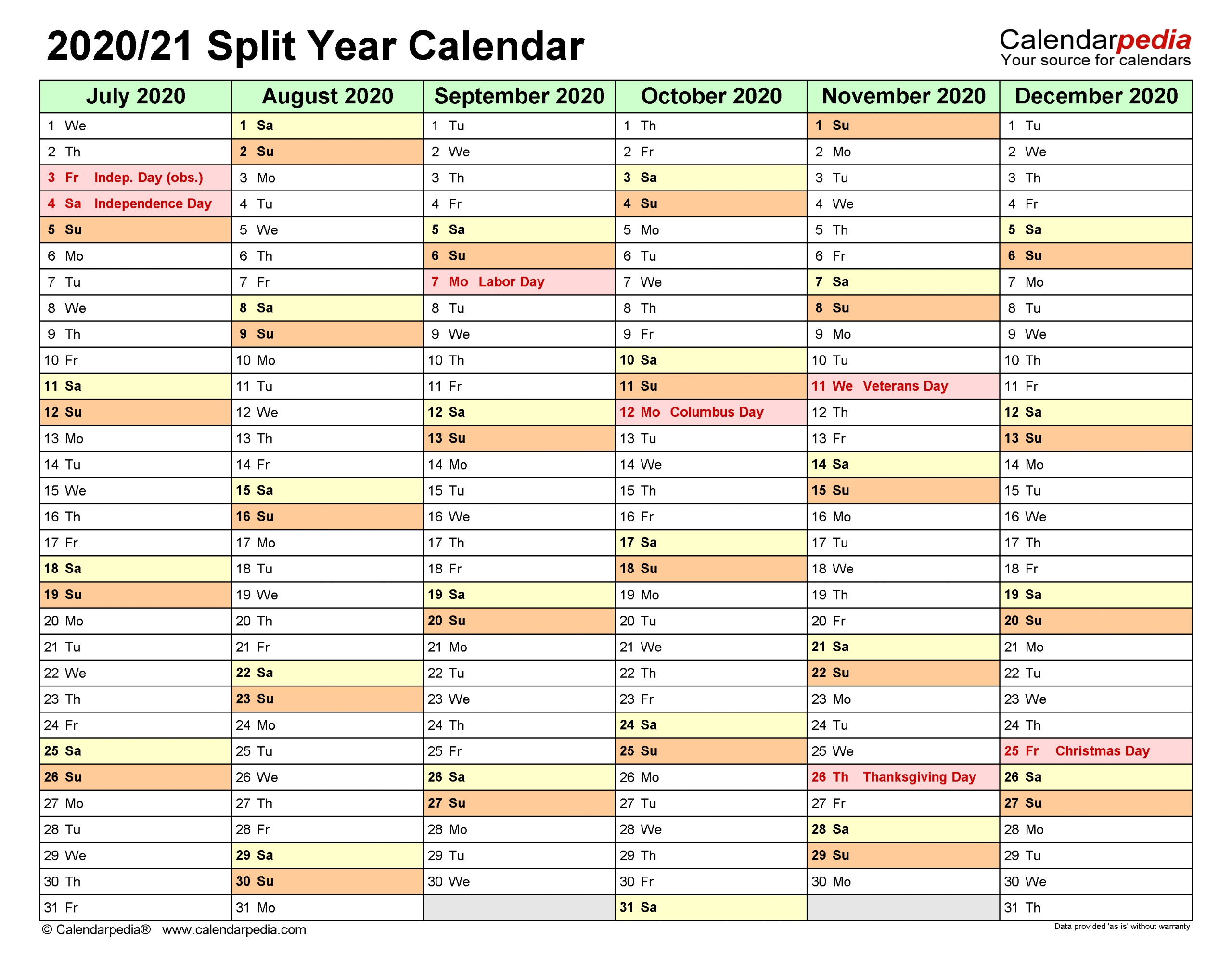 Split Year Calendars 2020/2021 (July To June) - Pdf Templates