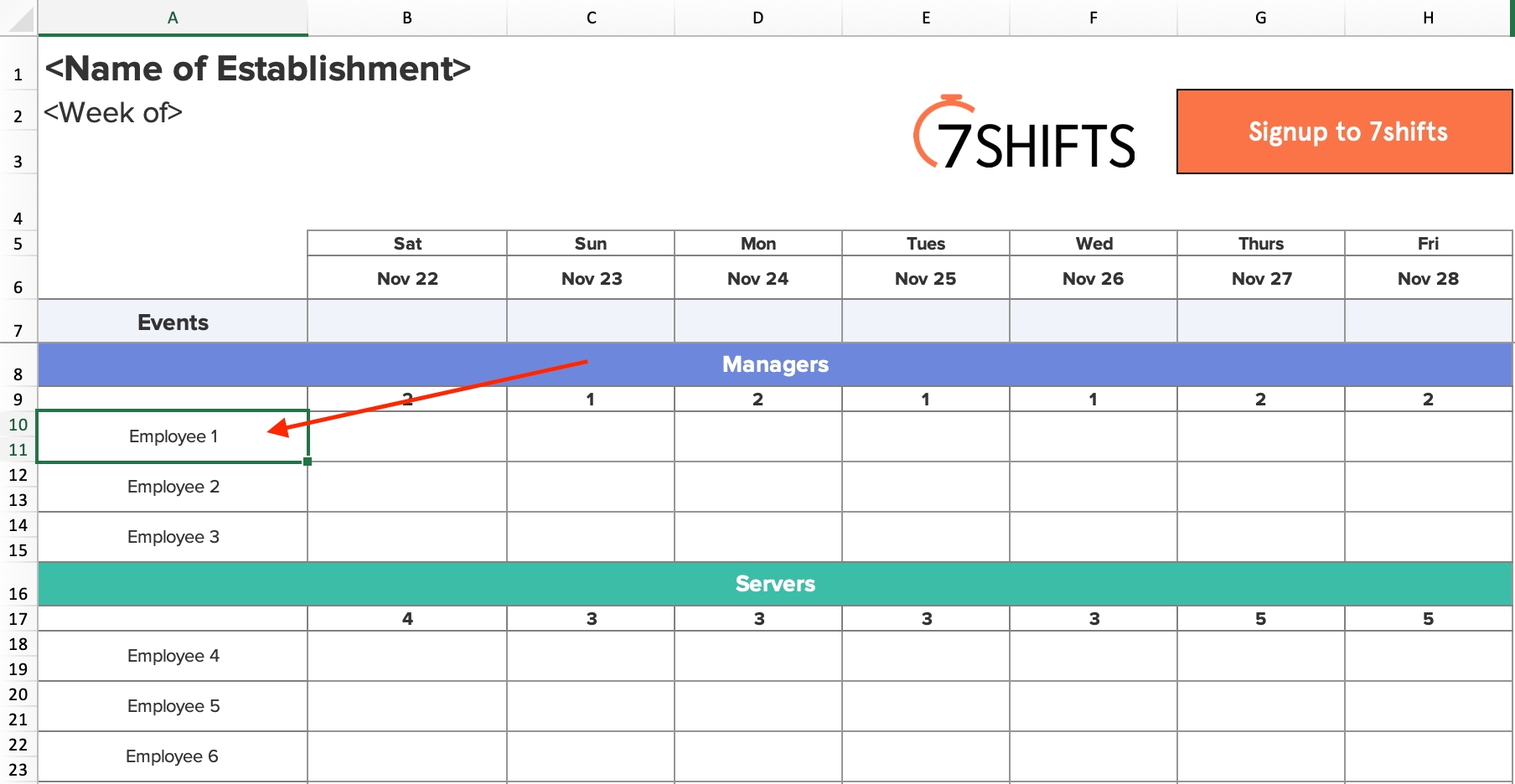 Spreadsheet Employee Scheduling Cel Input Staff Names