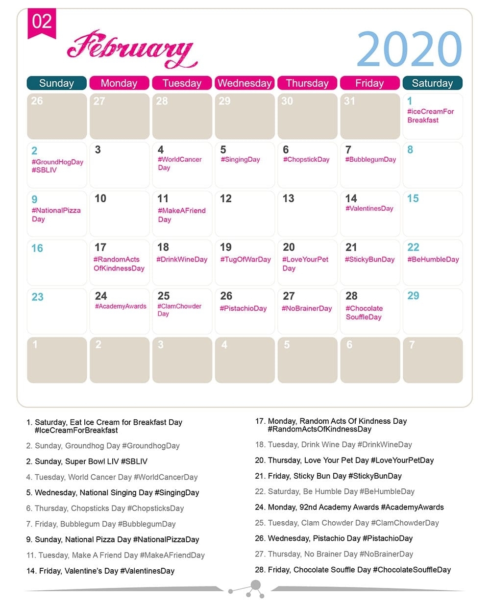The 2020 Social Media Holiday Calendar - Make A Website Hub inside Special Days Of The Year 2020 Calendar