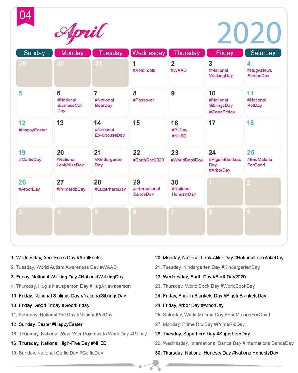 The 2020 Social Media Holiday Calendar - Make A Website Hub intended for 2020 Calendar Of Special Days