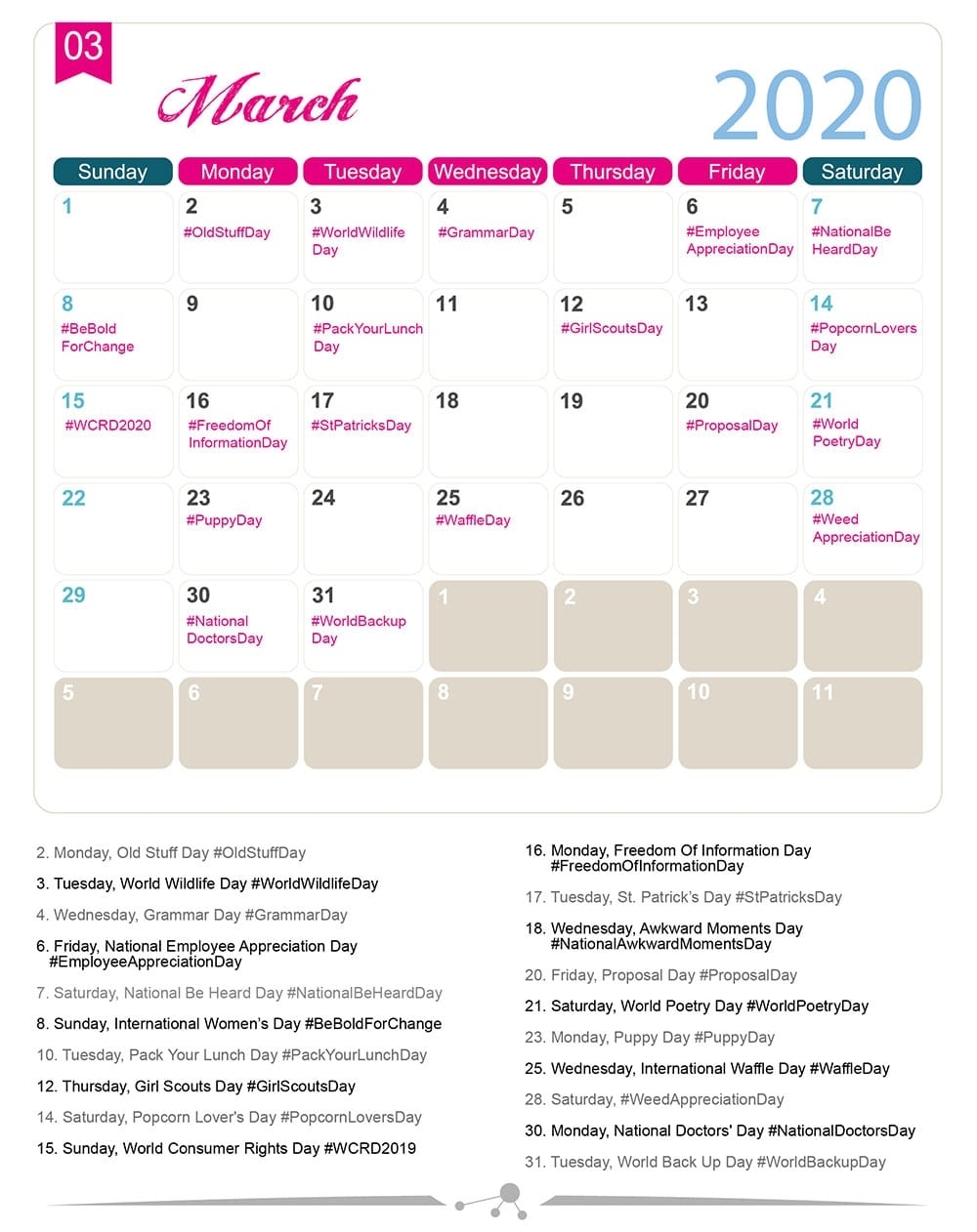 The 2020 Social Media Holiday Calendar - Make A Website Hub with regard to Spec Ial Days In 2020