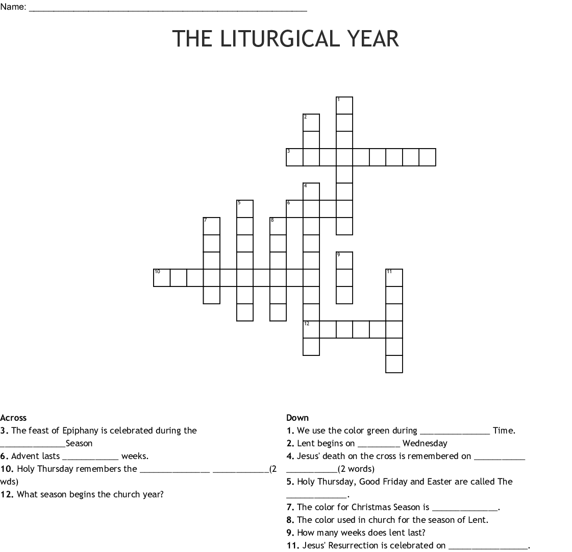 The Liturgical Year Crossword - Wordmint