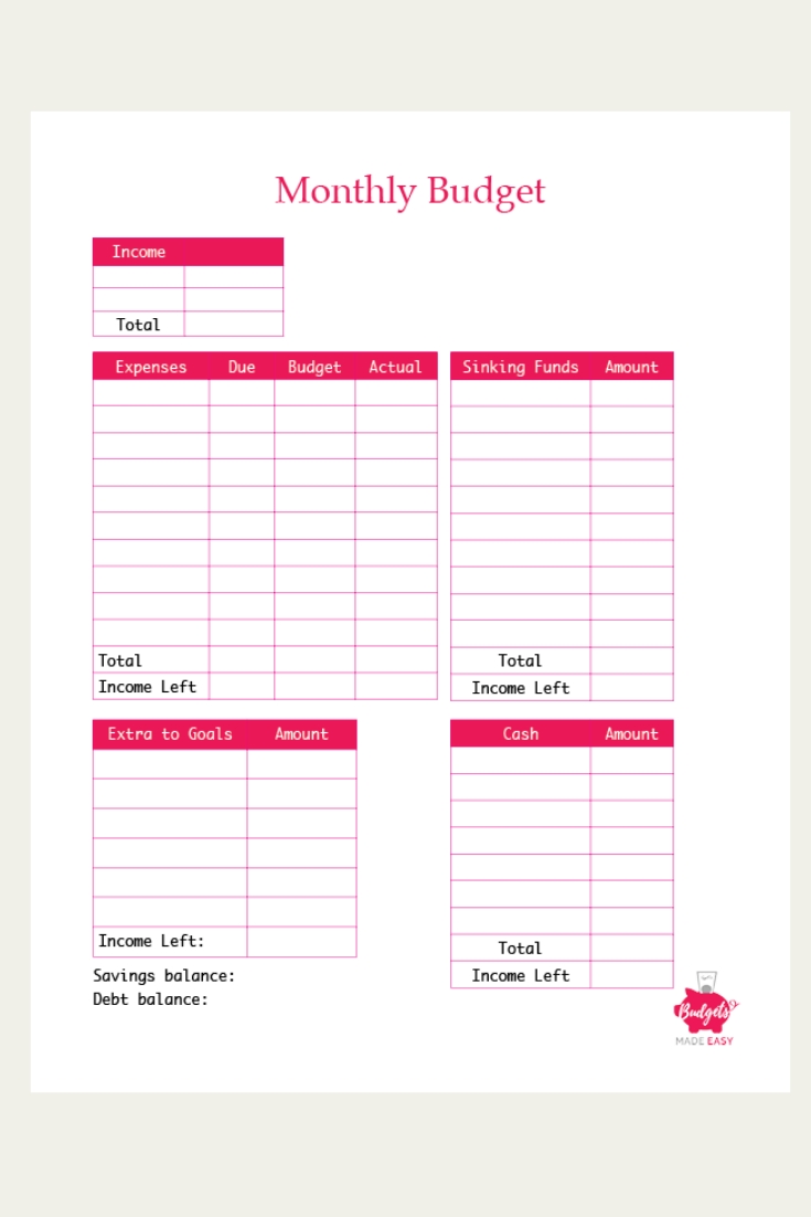 printable budgets for beginners