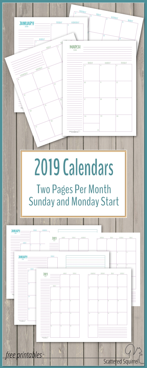 The Two Pages Per Month 2019 Calendars Are Ready in Free Half Page 2020 Monthly Calanders