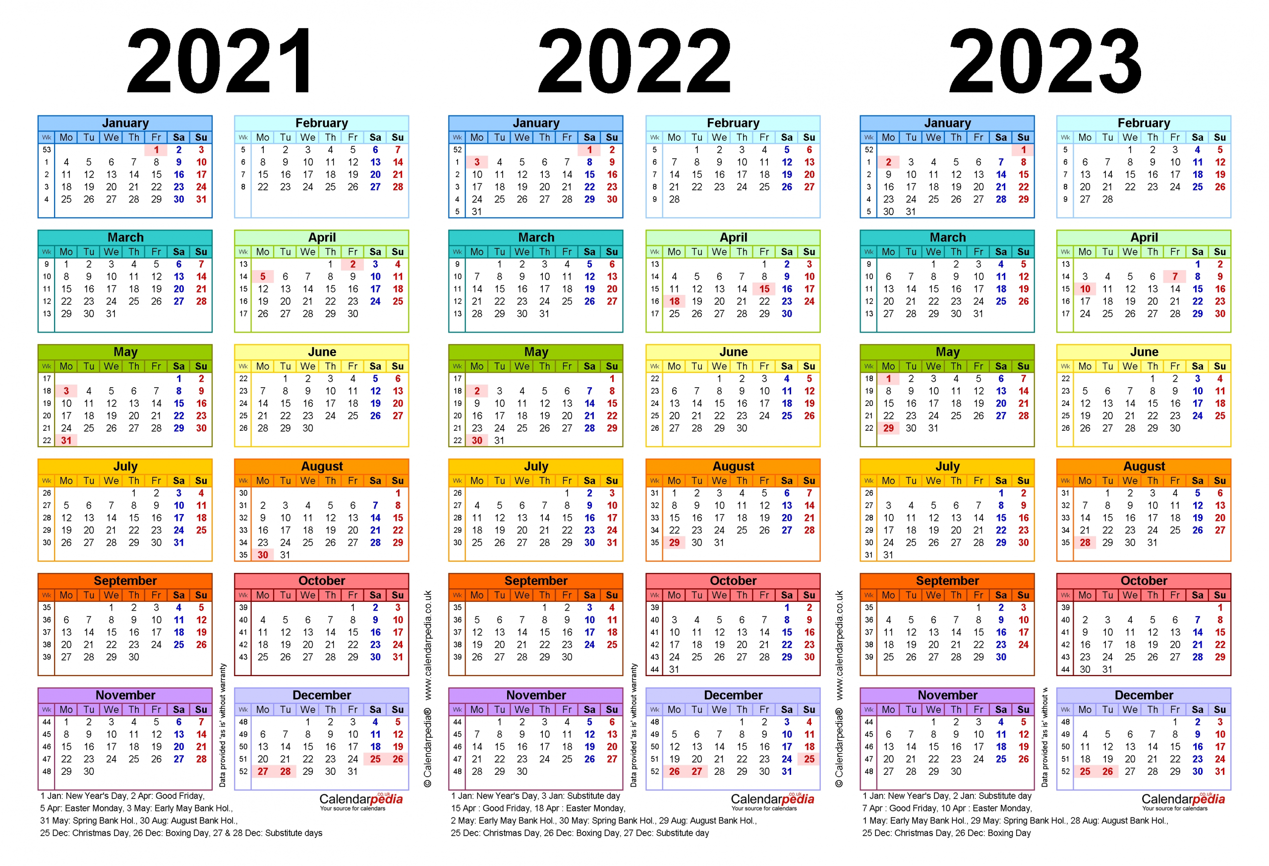 Three Year Calendars For 2021, 2022 &amp; 2023 (Uk) For Word