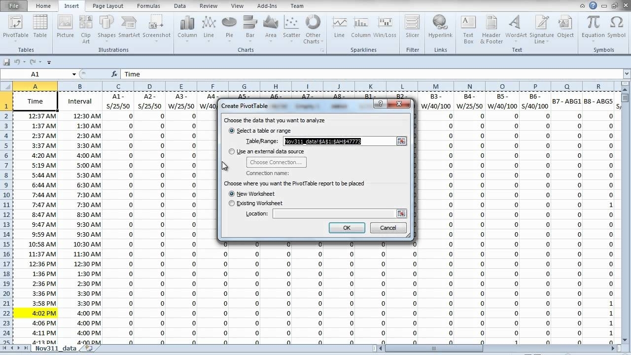 Time Intervals Using Excel Pivot Table